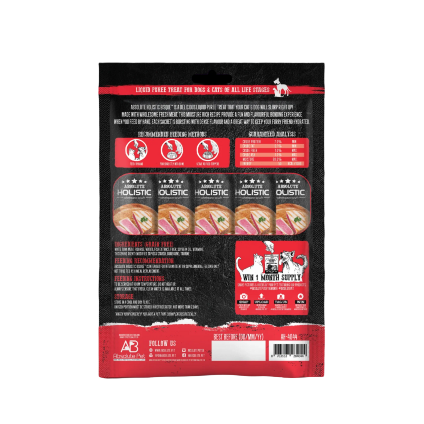 Absolute Holistic Liquid Treats for Cats & Dogs - Tuna & Fish Roe Bisque (12g x 5)