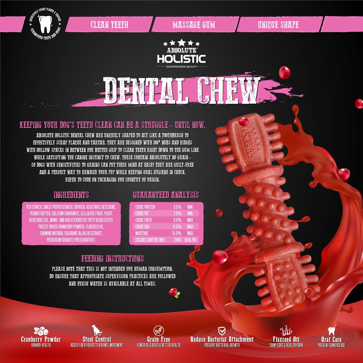 Absolute Holistic Value Pack Dental Chews for Dogs - Cranberry (160g)