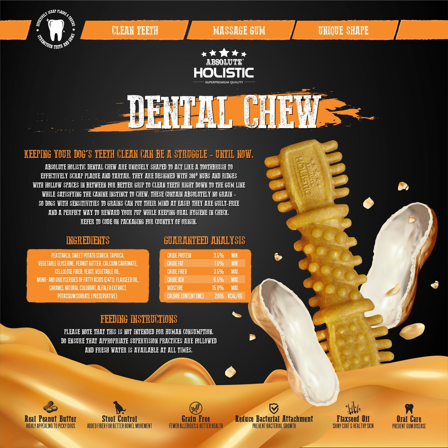 Absolute Holistic Value Pack Dental Chews for Dogs - Peanut Butter (160g)