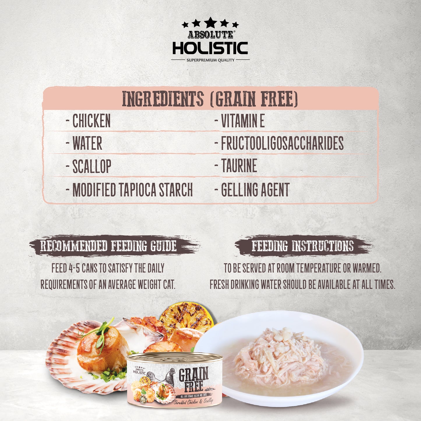Absolute Holistic Grain Free for Cats | Shredded Chicken & Scallop