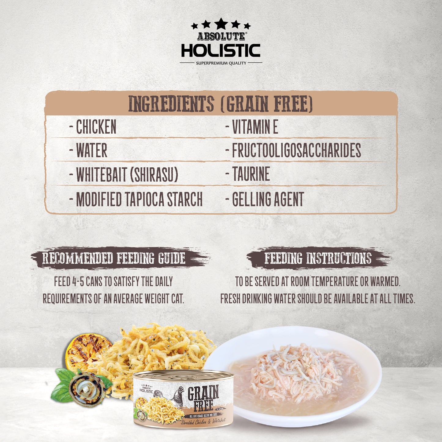 Absolute Holistic Grain Free for Cats | Shredded Chicken & Whitebait