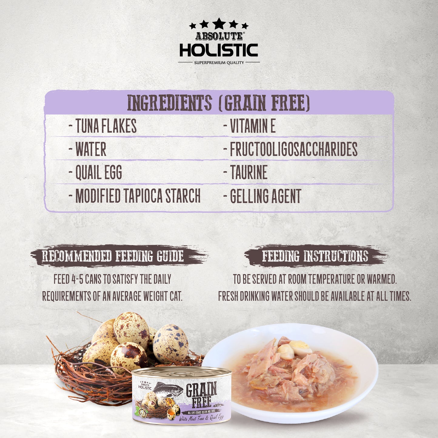 Absolute Holistic Grain Free for Cats | White Meat Tuna & Quail Egg