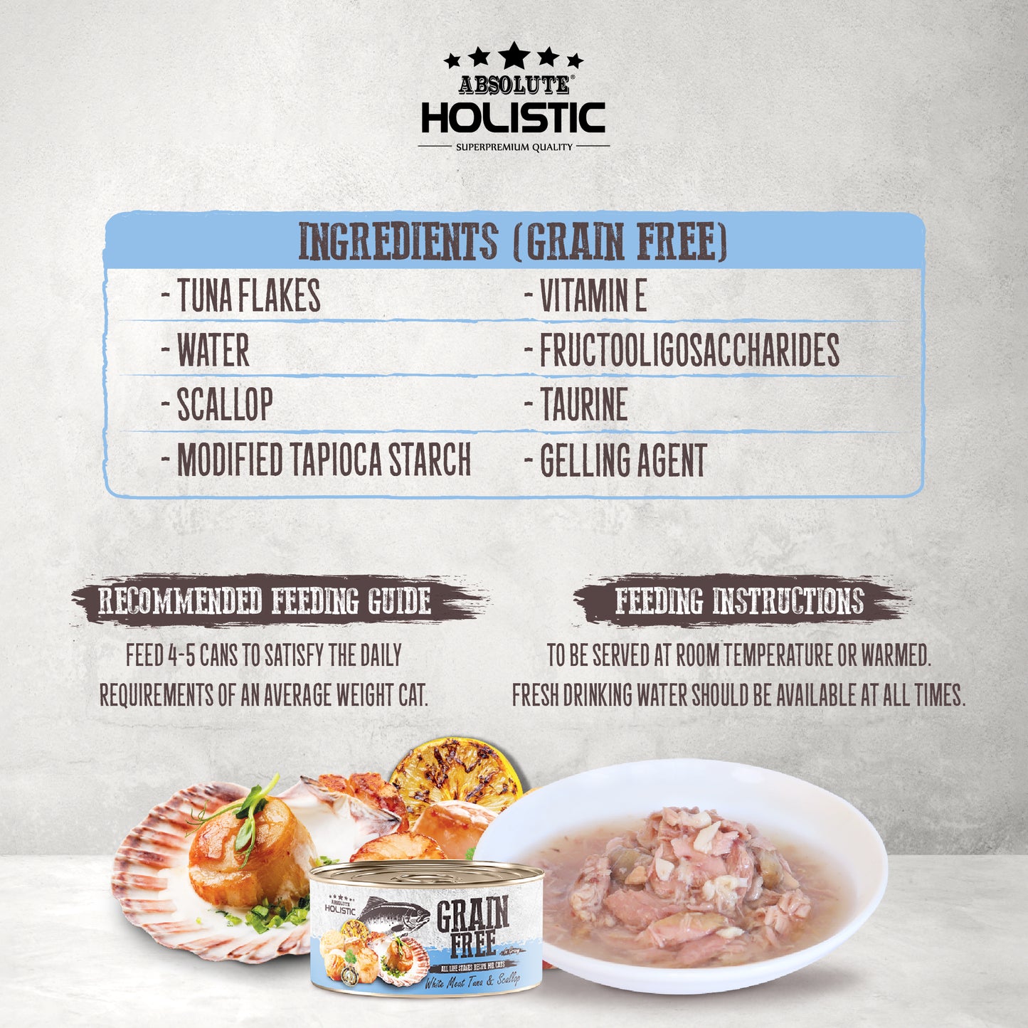 Absolute Holistic Grain Free for Cats | White Meat Tuna & Scallop