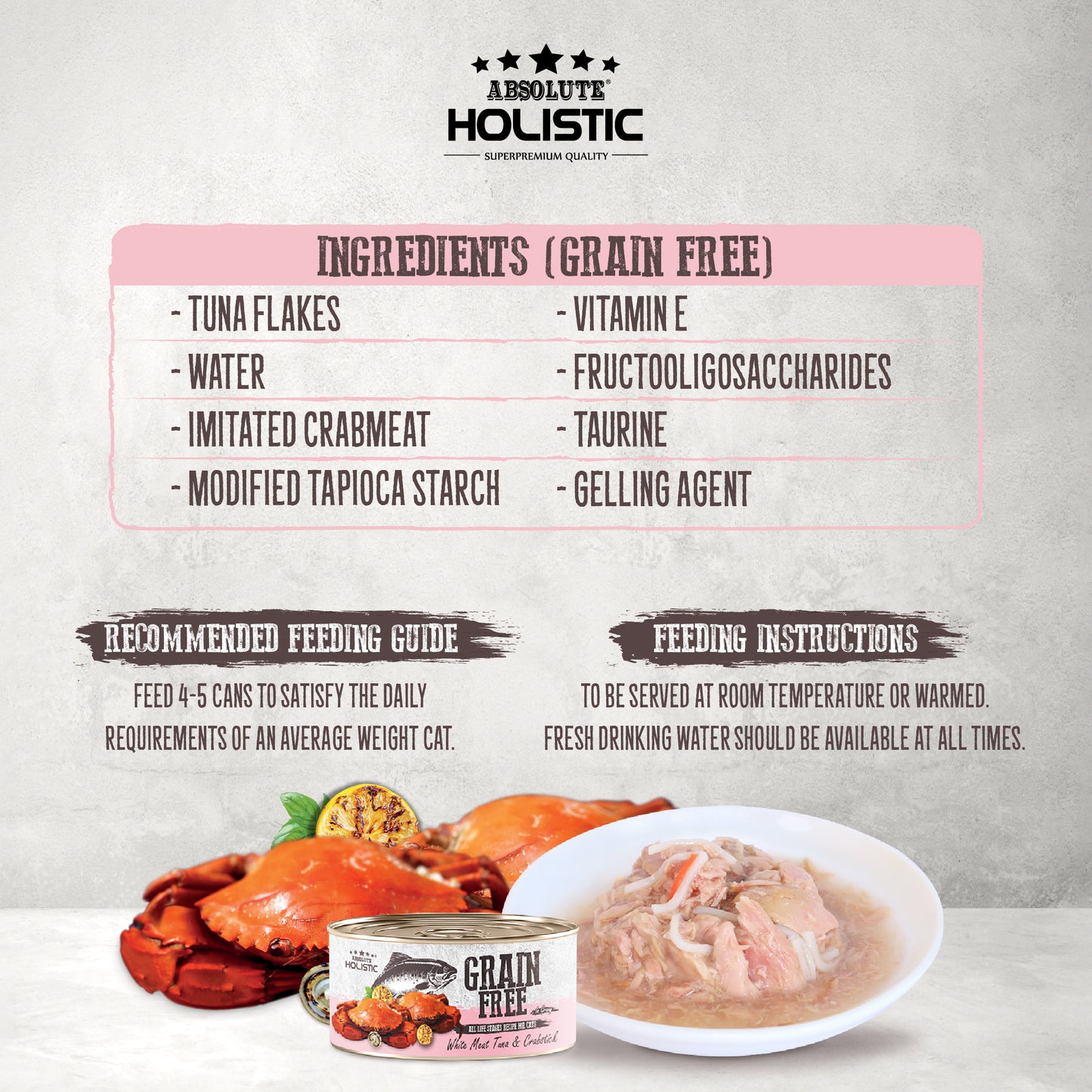 Absolute Holistic Grain Free for Cats | White Meat Tuna & Crabstick
