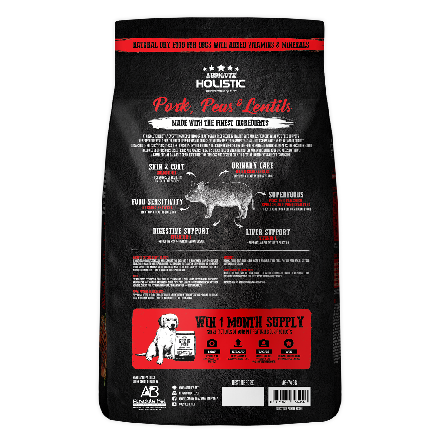 Absolute Holistic Dog Kibbles | Grain Free Pork, Peas & Lentils