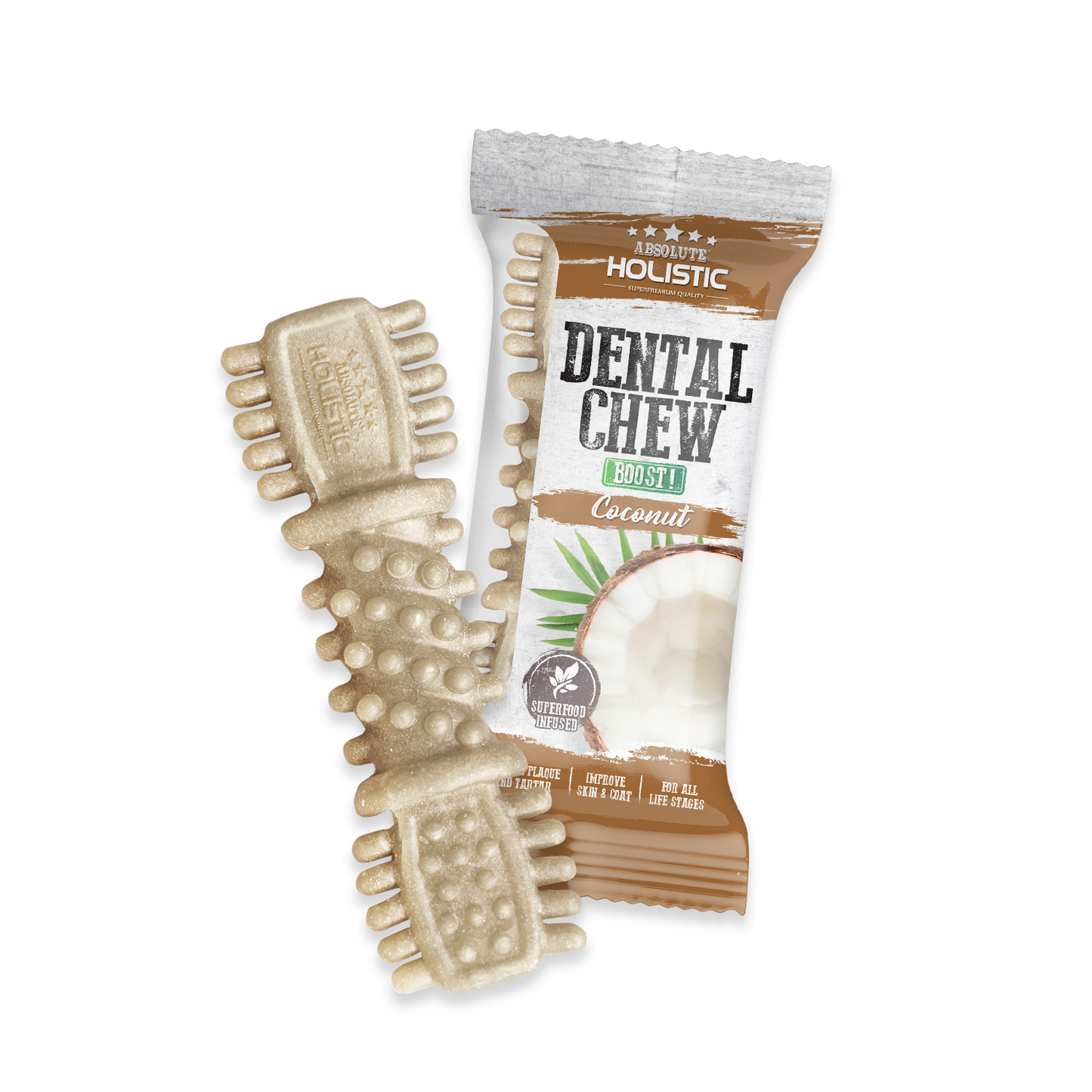 Absolute Holistic BOOST Dental Chew for Dogs - Coconut (4") | Infused with Superfood