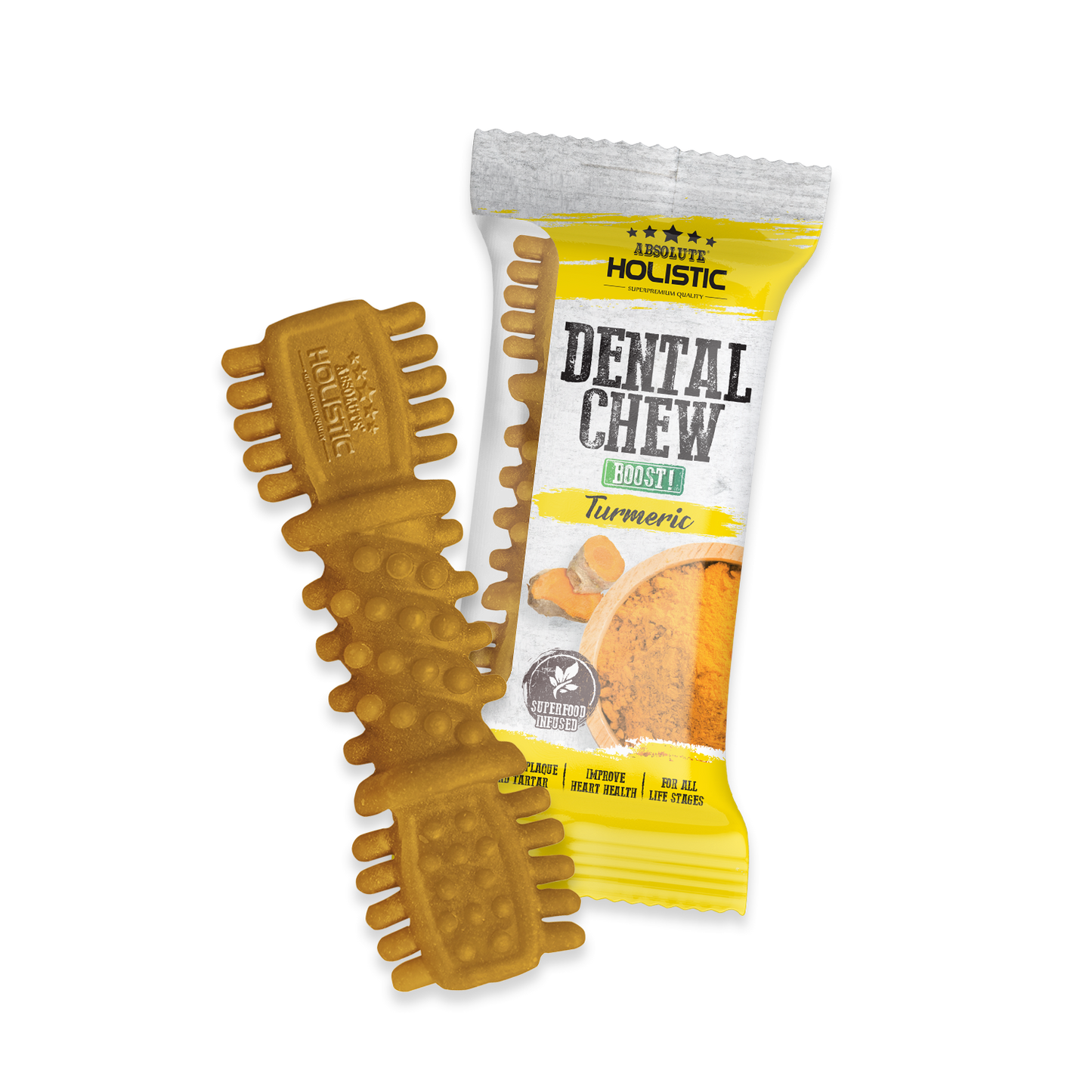 Absolute Holistic BOOST Dental Chew for Dogs - Turmeric (4") | Infused with Superfood