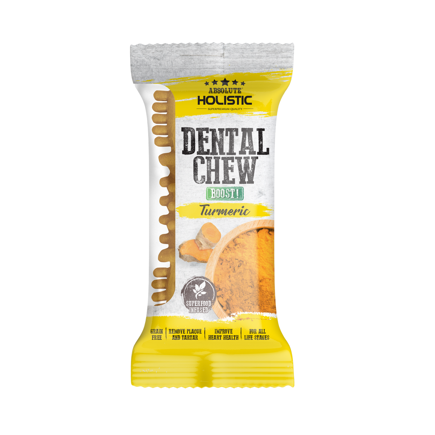 Absolute Holistic BOOST Dental Chew for Dogs - Turmeric (4") | Infused with Superfood