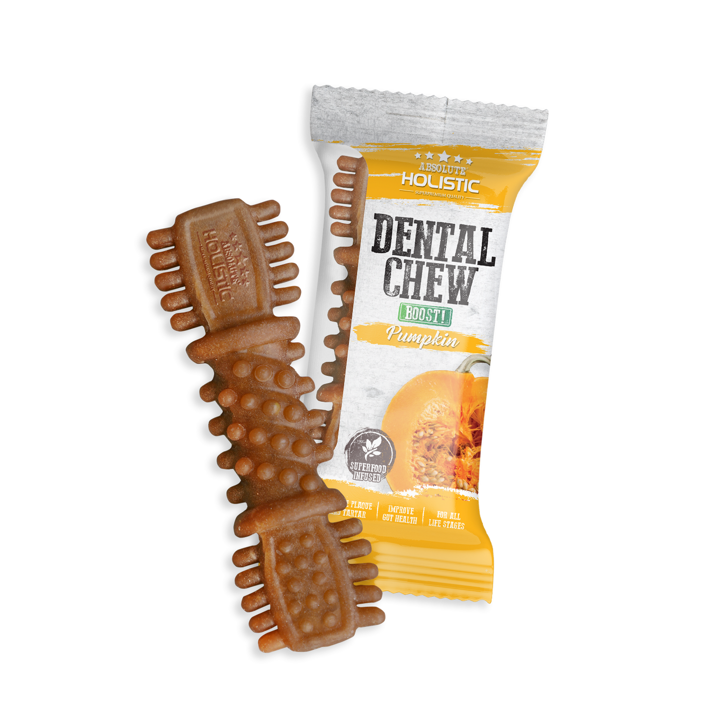 Absolute Holistic BOOST Dental Chew for Dogs - Pumpkin (4") | Infused with Superfood