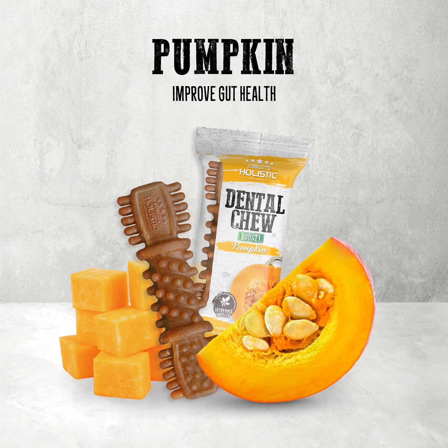 Absolute Holistic BOOST Dental Chew for Dogs - Pumpkin (4") | Infused with Superfood