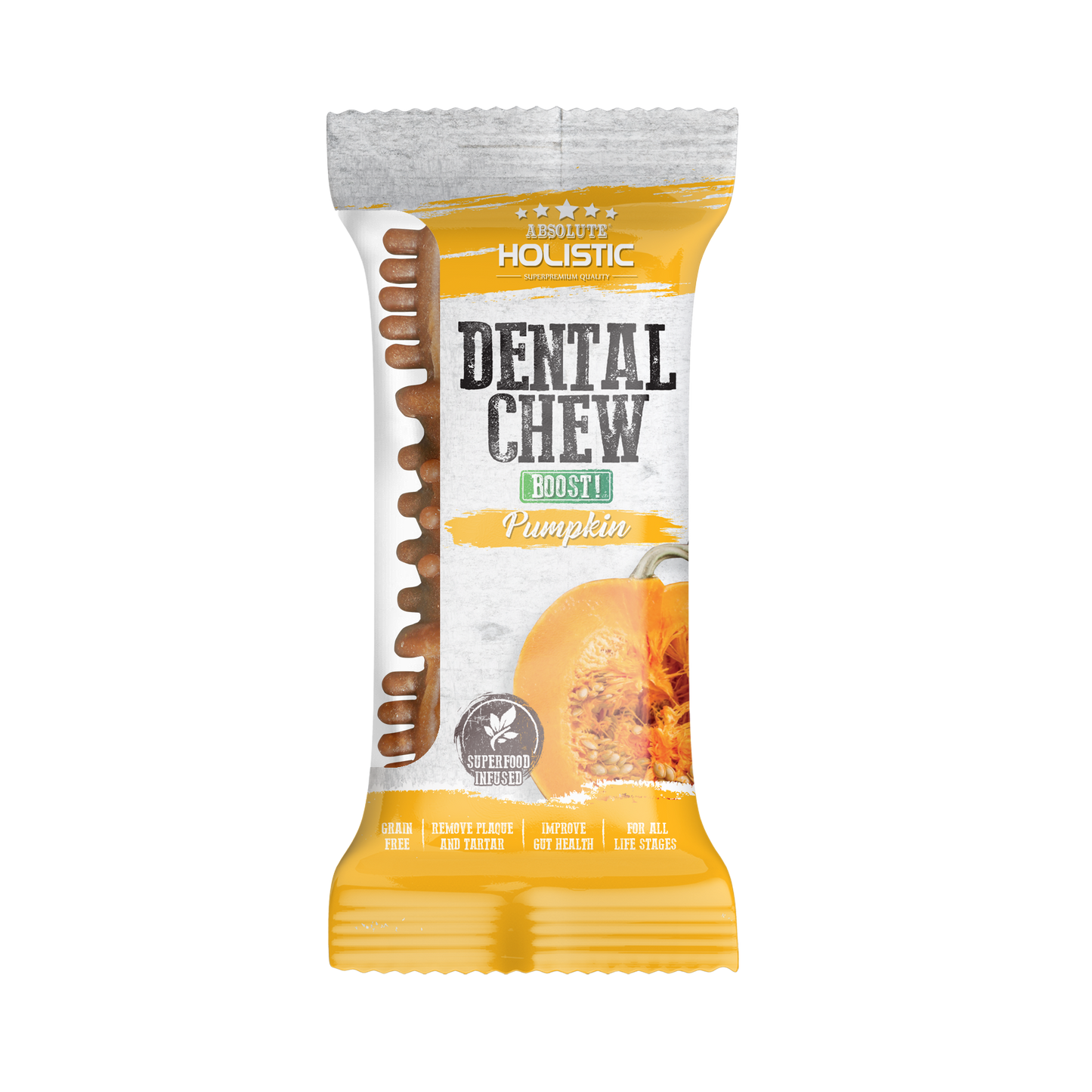 Absolute Holistic BOOST Dental Chew for Dogs - Pumpkin (4") | Infused with Superfood