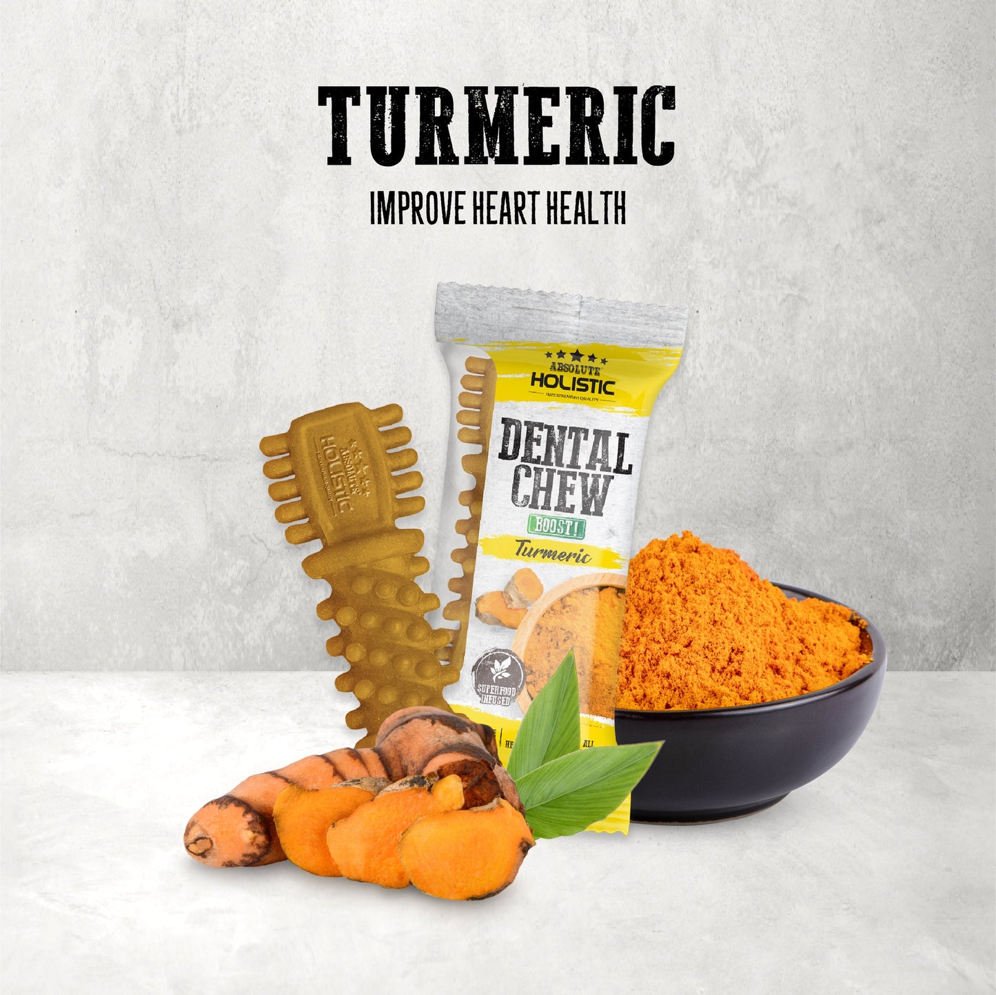Absolute Holistic BOOST Dental Chew for Dogs - Turmeric (4") | Infused with Superfood