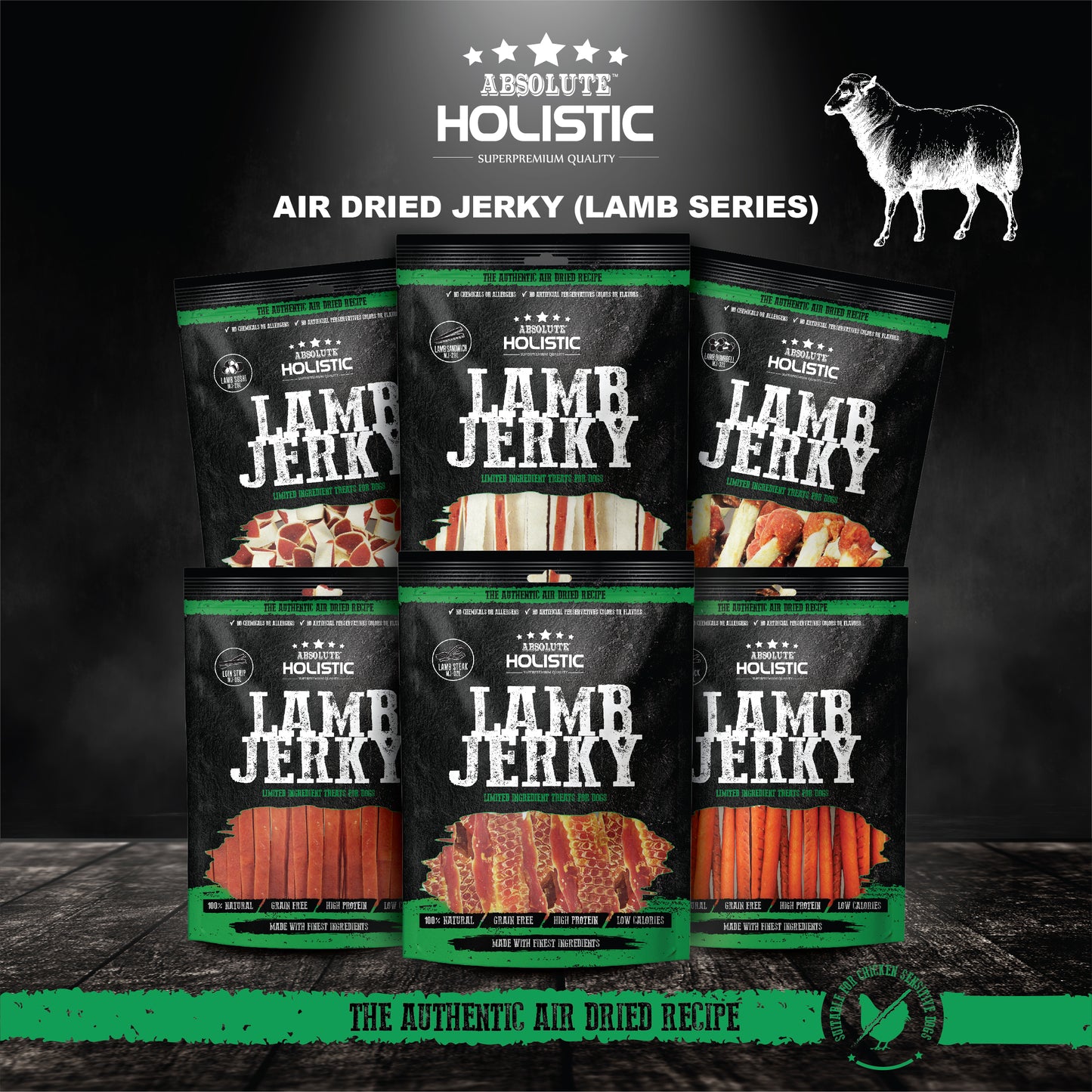 Absolute Holistic Grain Free Dog Treats | Lamb Jerky Loin Strip