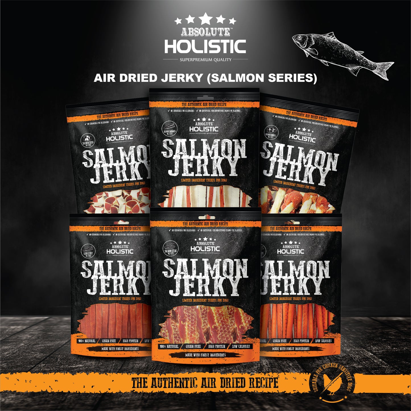 Absolute Holistic Grain Free Dog Treats | Salmon Jerky Sandwich