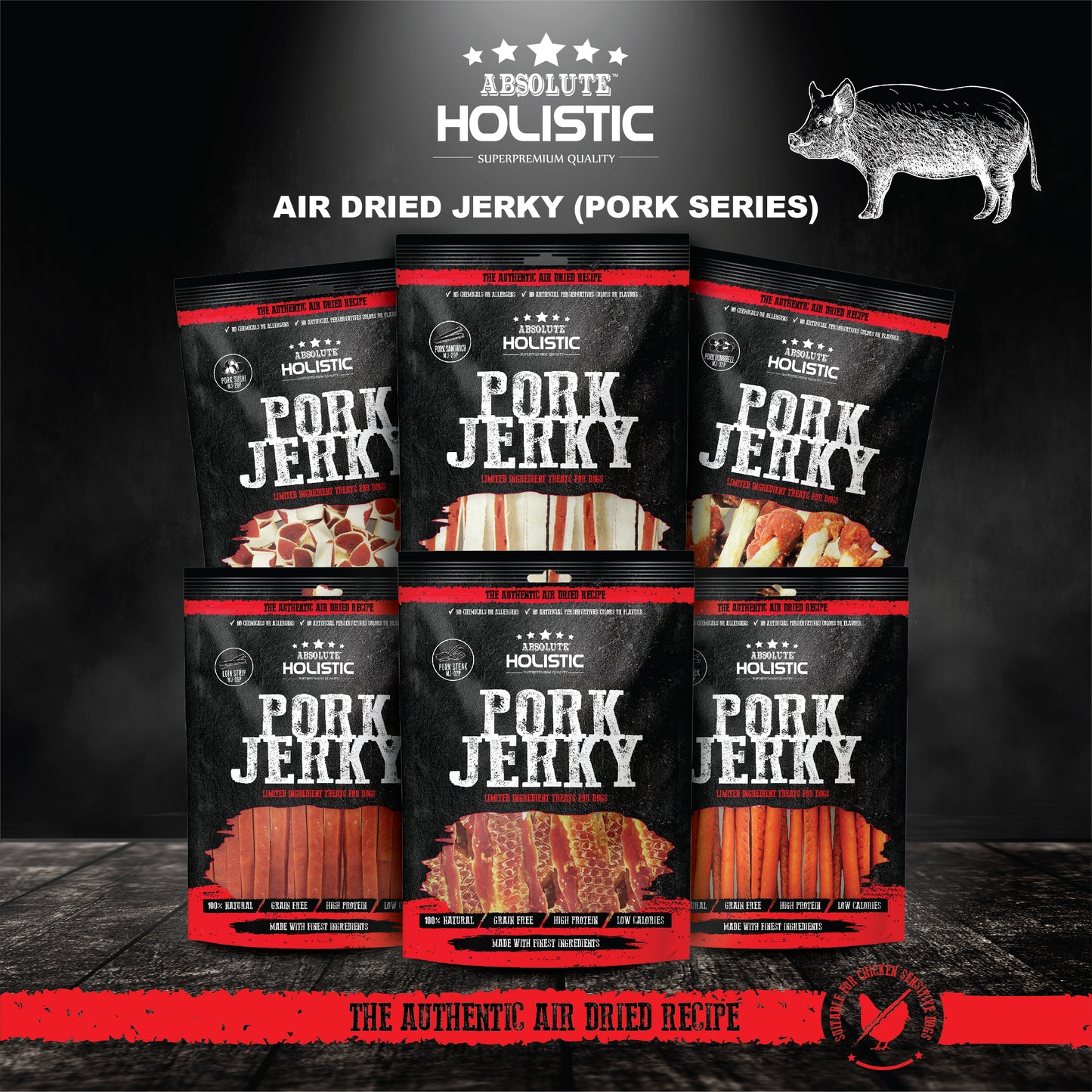 Absolute Holistic Grain Free Dog Treats | Pork Jerky Sushi