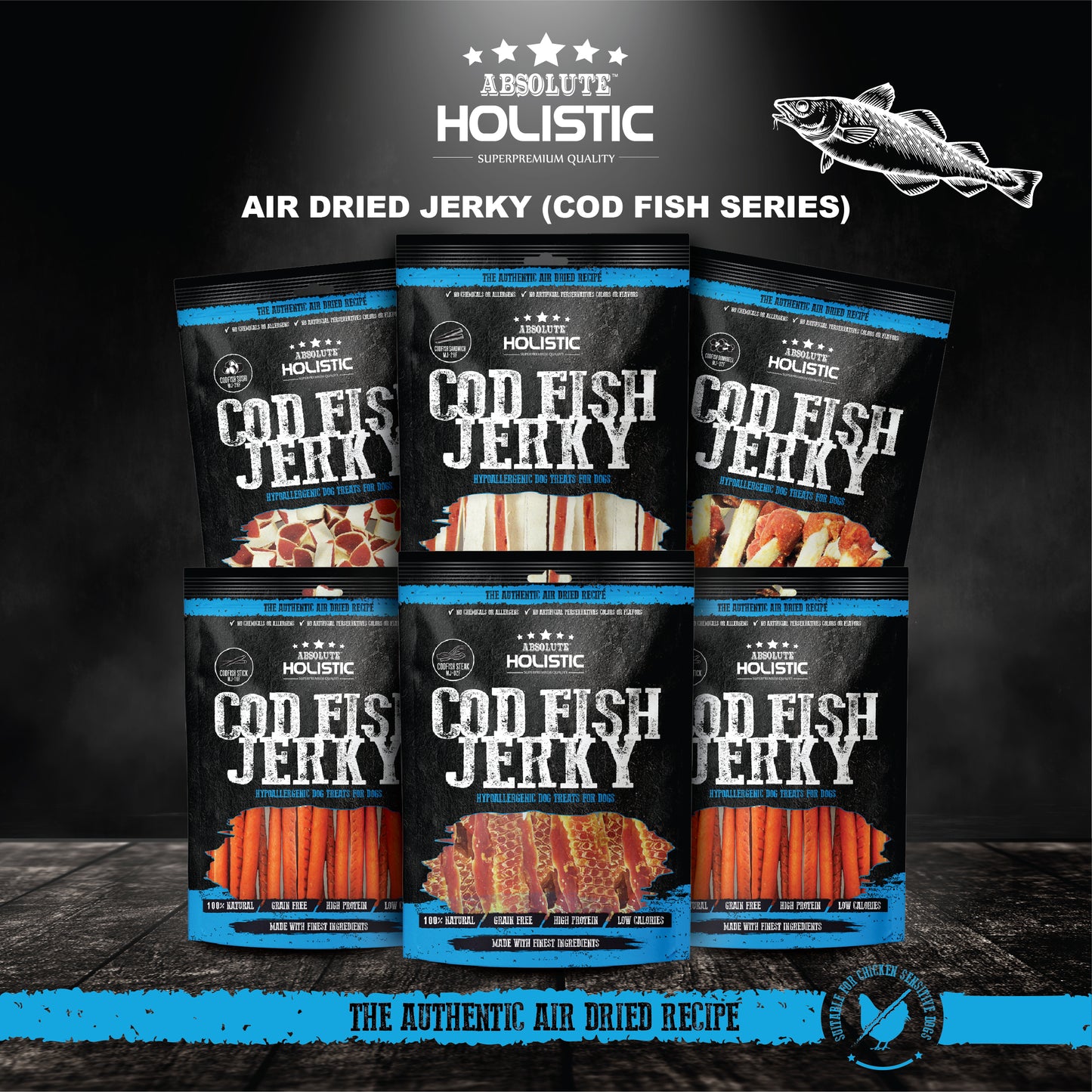 Absolute Holistic Grain Free Dog Treats | Codfish Jerky Steak