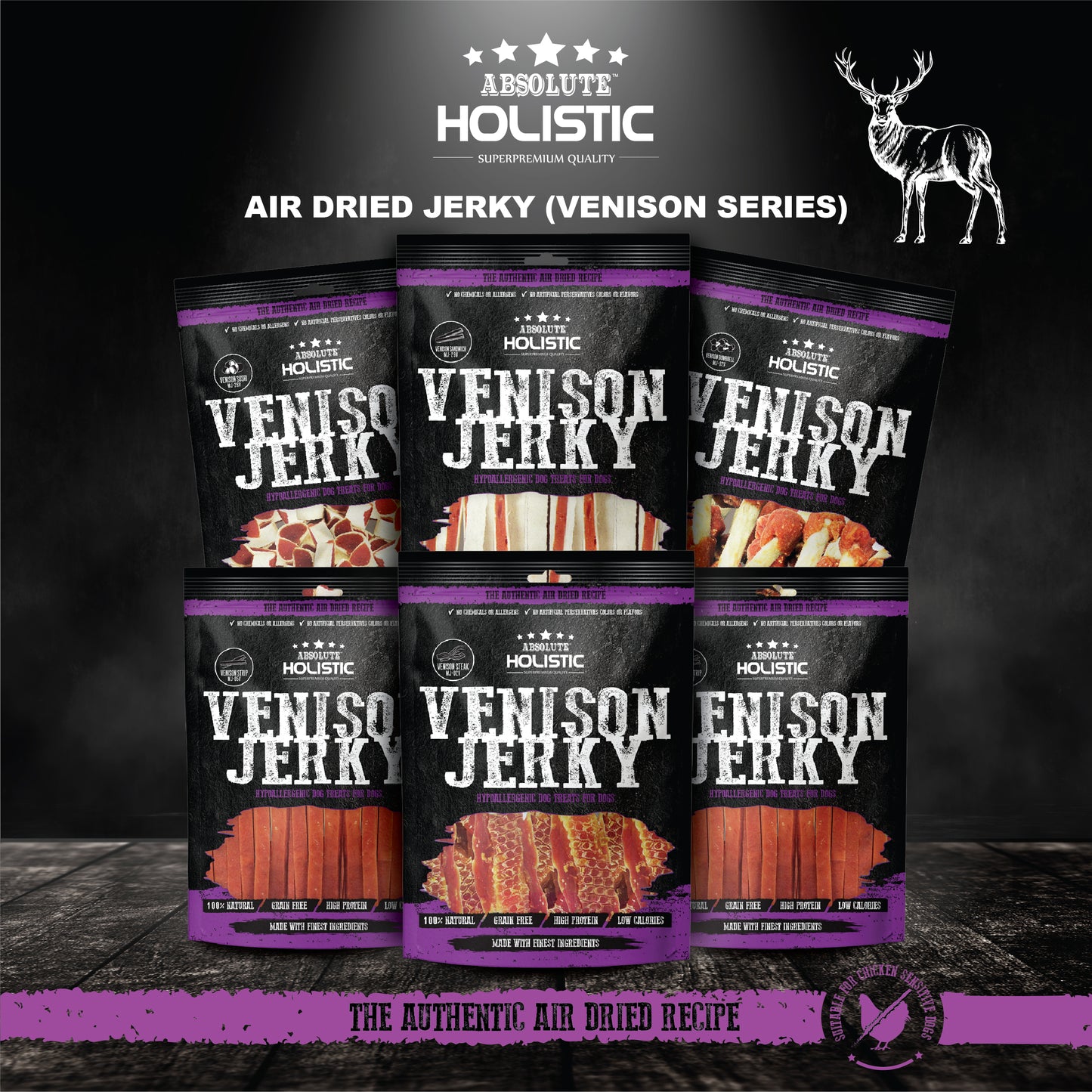 Absolute Holistic Grain Free Dog Treats | Venison Jerky Dumbbell