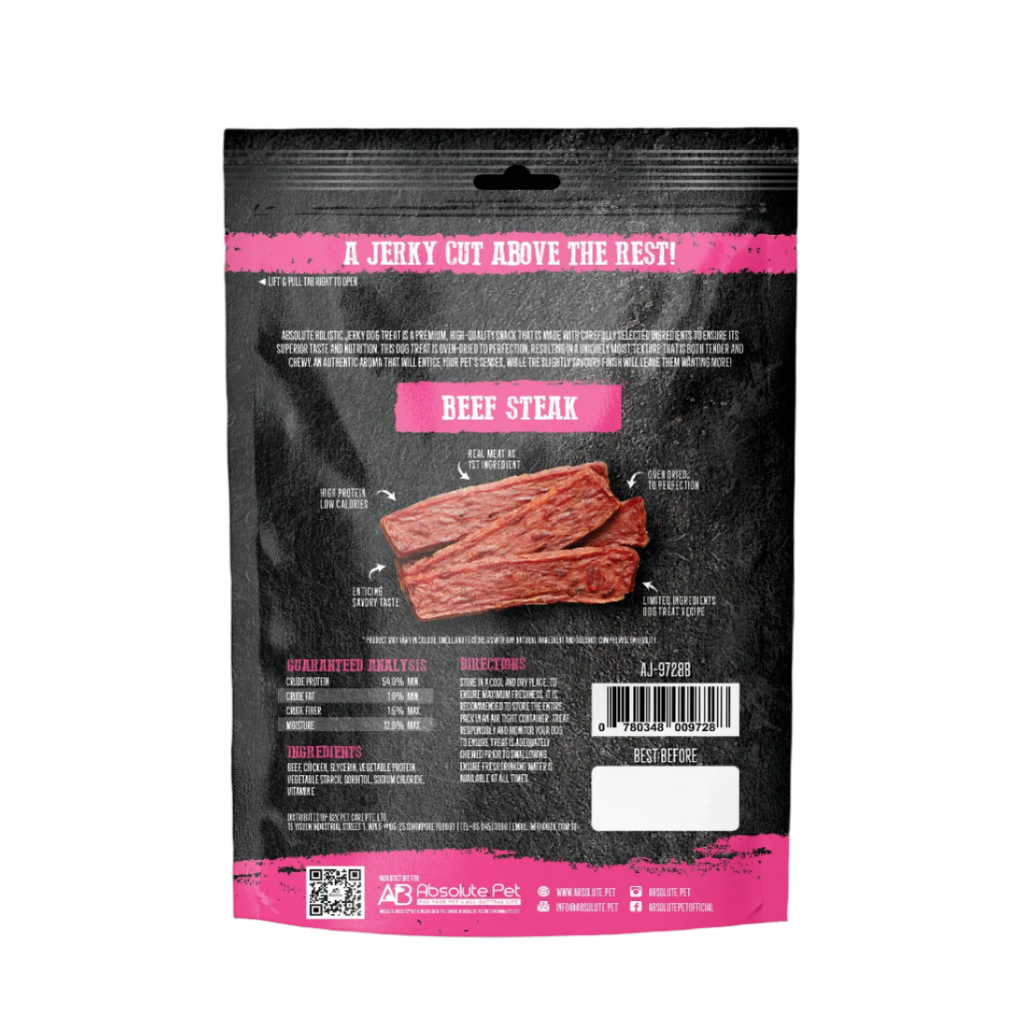 Absolute Holistic Grain Free Dog Treats | Beef Jerky Steak