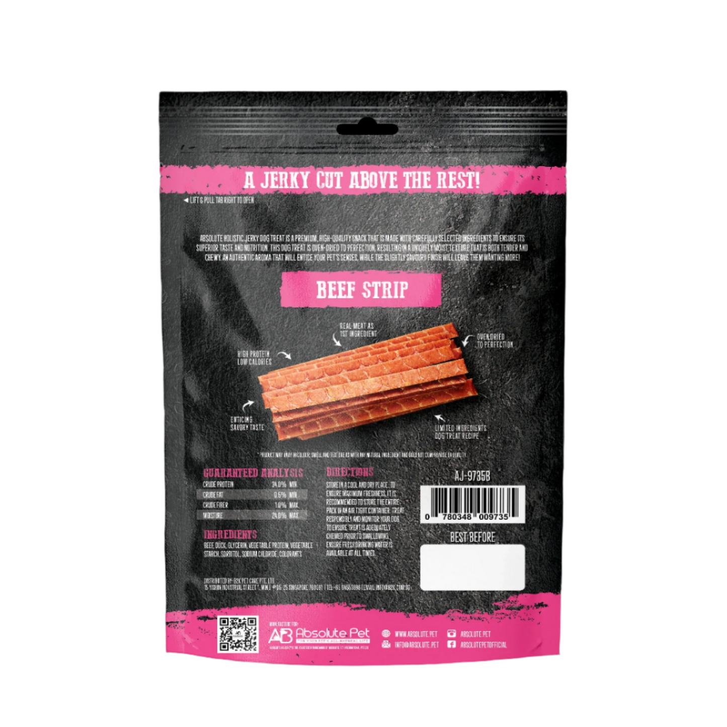 Absolute Holistic Grain Free Dog Treats | Beef Jerky Loin Strip