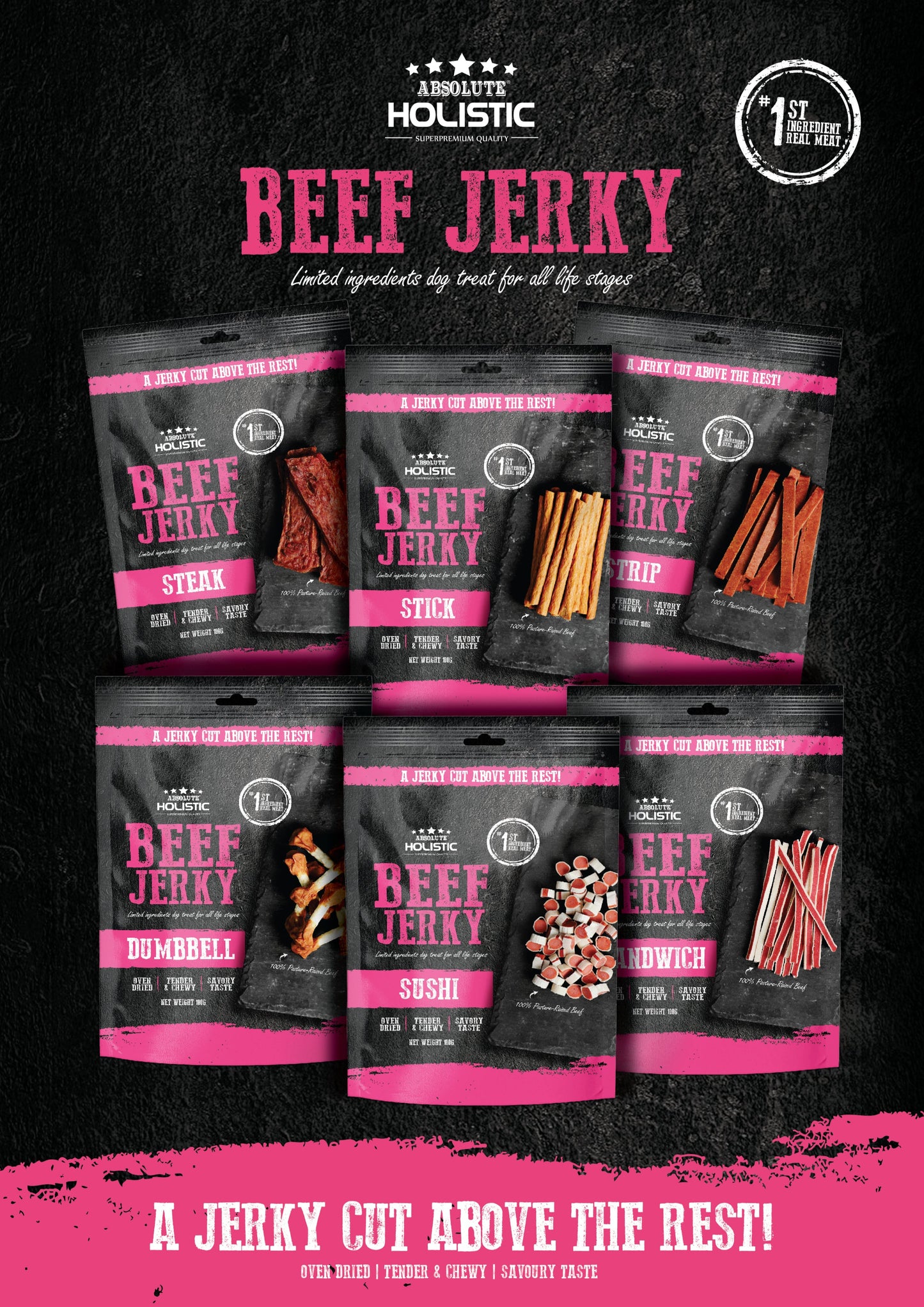 Absolute Holistic Grain Free Dog Treats - Beef Jerky Sandwich