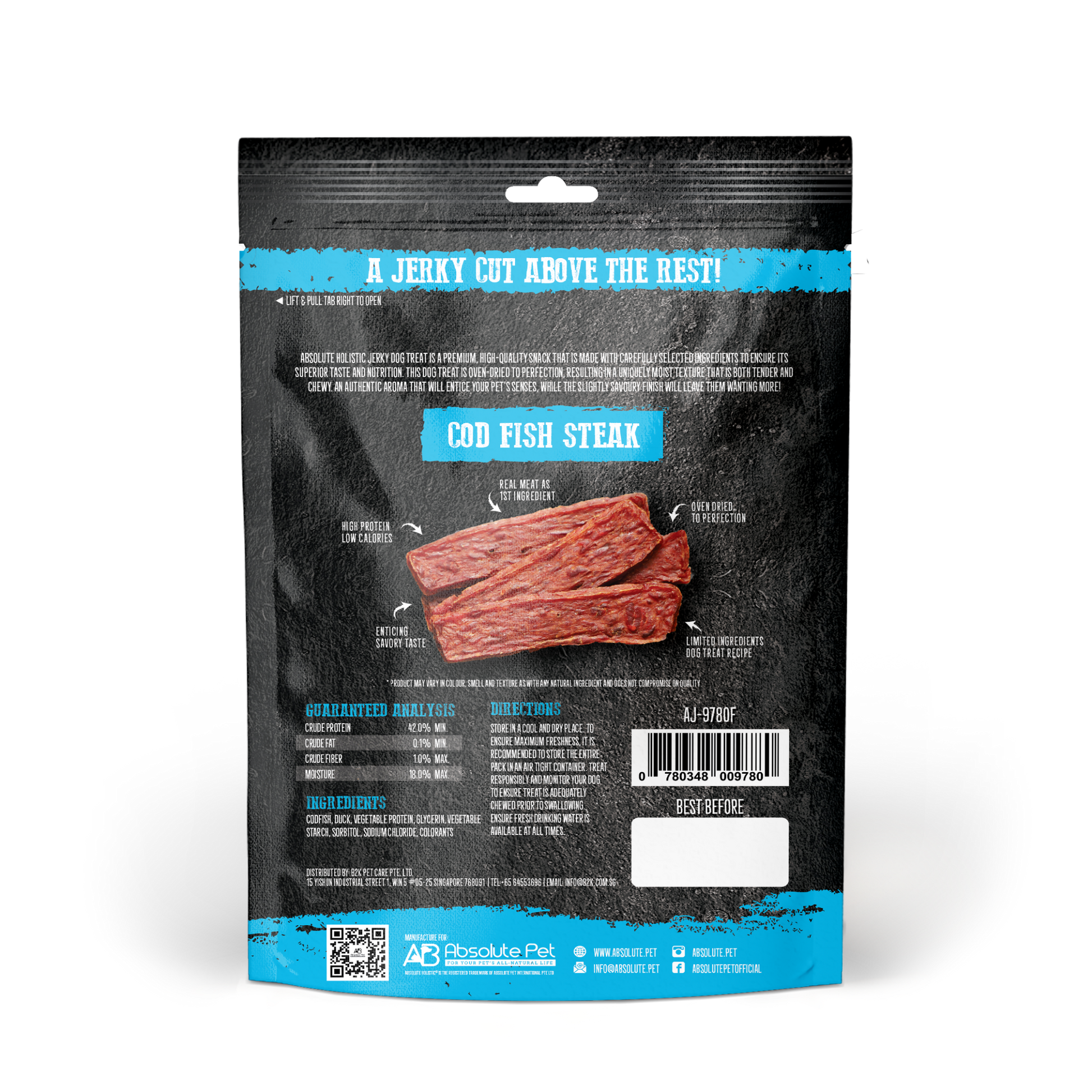 Absolute Holistic Grain Free Treats for Dog - Codfish Jerky Steak (100g)