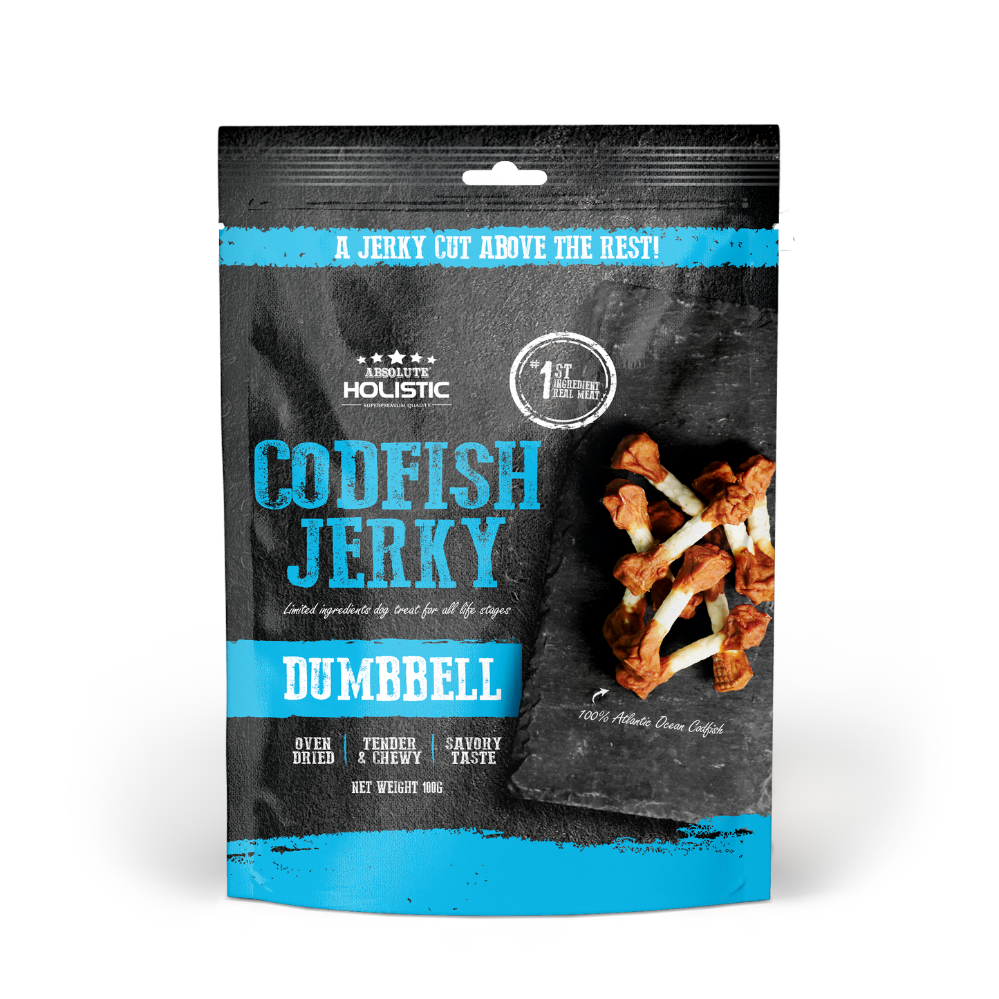 Absolute Holistic Grain Free Dog Treats | Codfish Jerky Dumbbell
