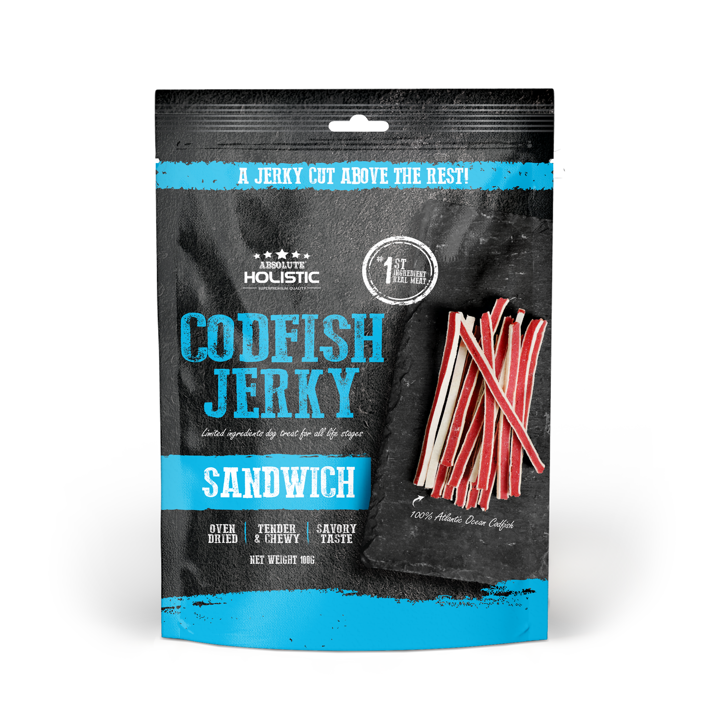 Absolute Holistic Grain Free Dog Treats | Codfish Jerky Sandwich
