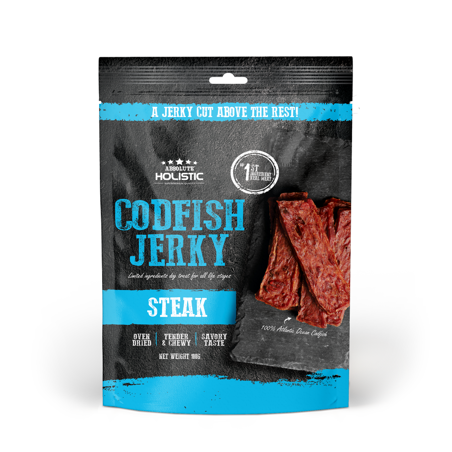 Absolute Holistic Grain Free Dog Treats | Codfish Jerky Steak