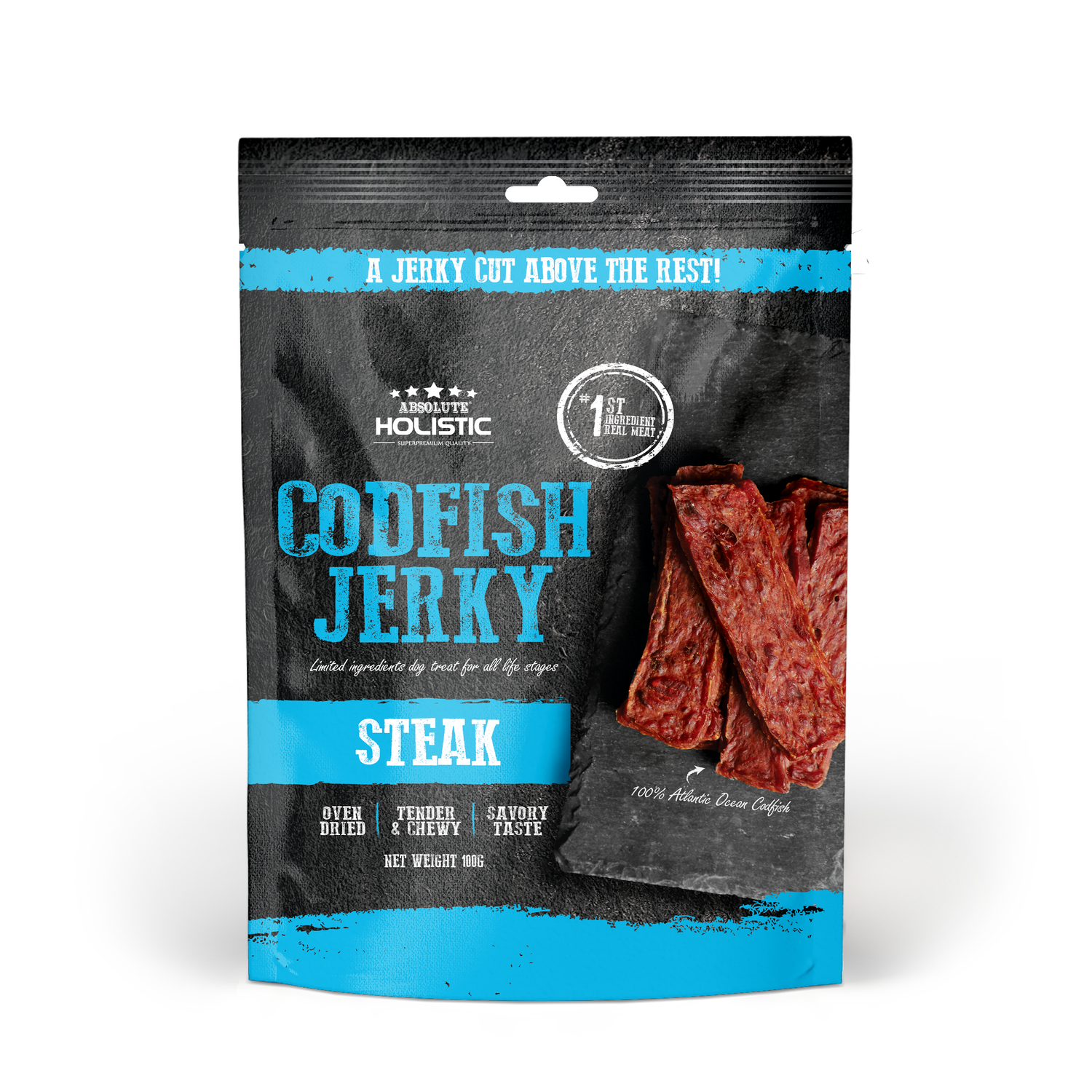 Absolute Holistic Grain Free Dog Treats | Codfish Jerky Steak