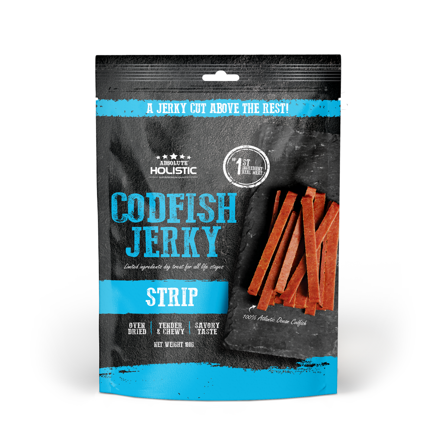 Absolute Holistic Grain Free Dog Treats | Codfish Jerky Loin Strip