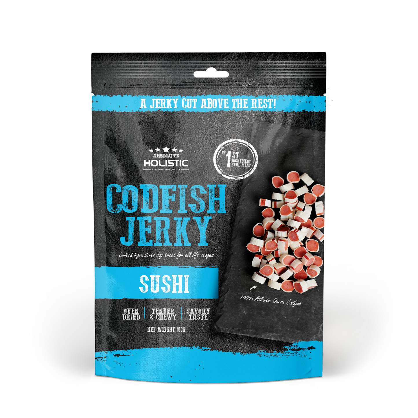 Absolute Holistic Grain Free Dog Treats | Codfish Jerky Sushi