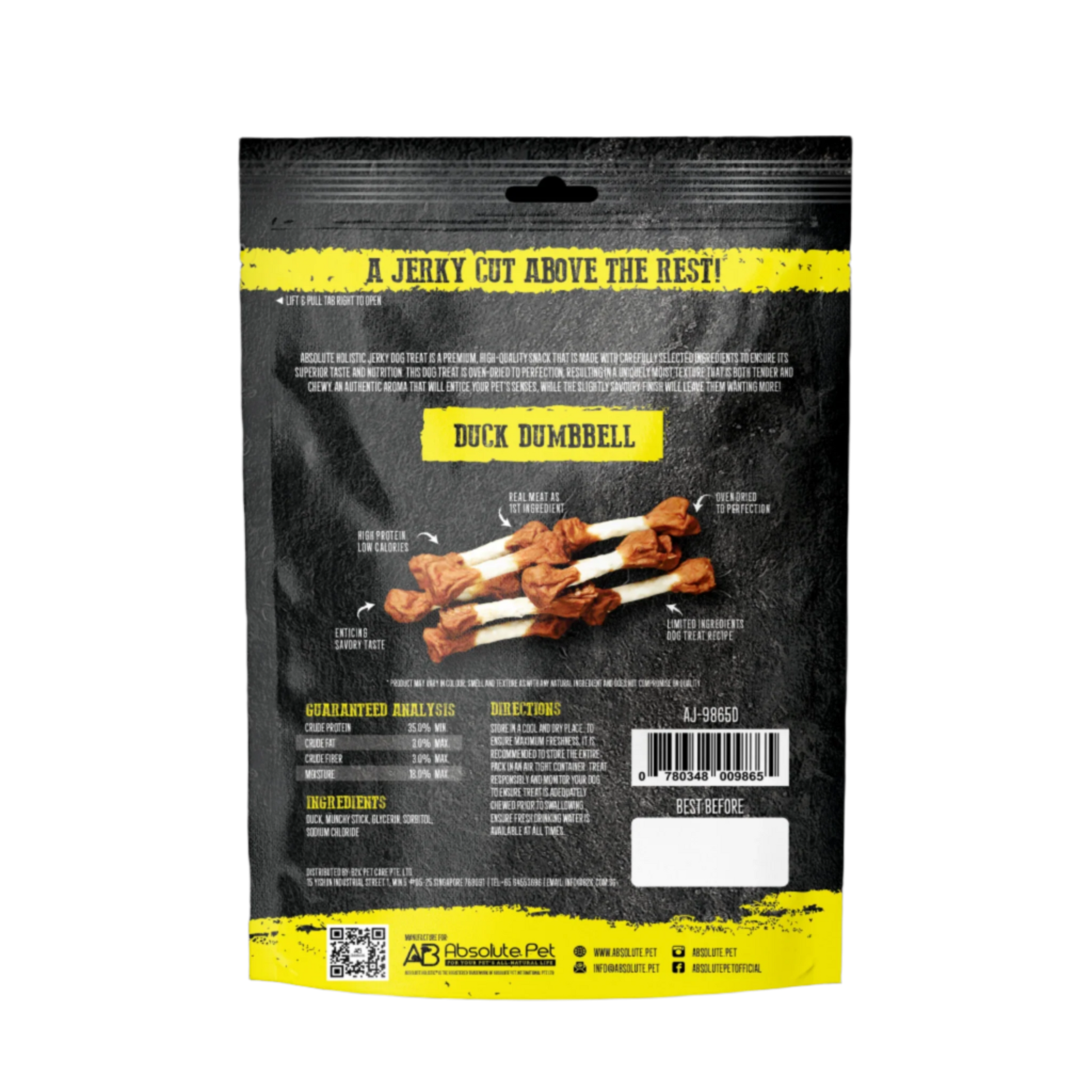 Absolute Holistic Grain Free Treats for Dog - Duck Jerky Dumbbell (100g)