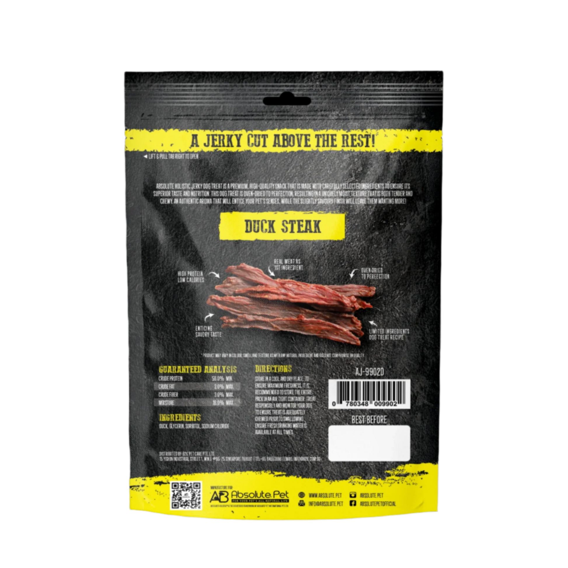 Absolute Holistic Grain Free Treats for Dog - Duck Jerky Steak (100g)