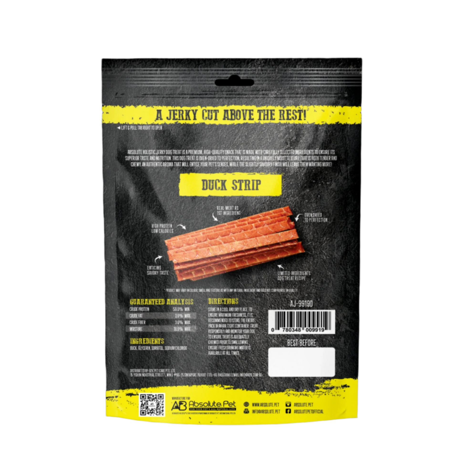 Absolute Holistic Grain Free Treats for Dog - Duck Jerky Loin Strip (100g)
