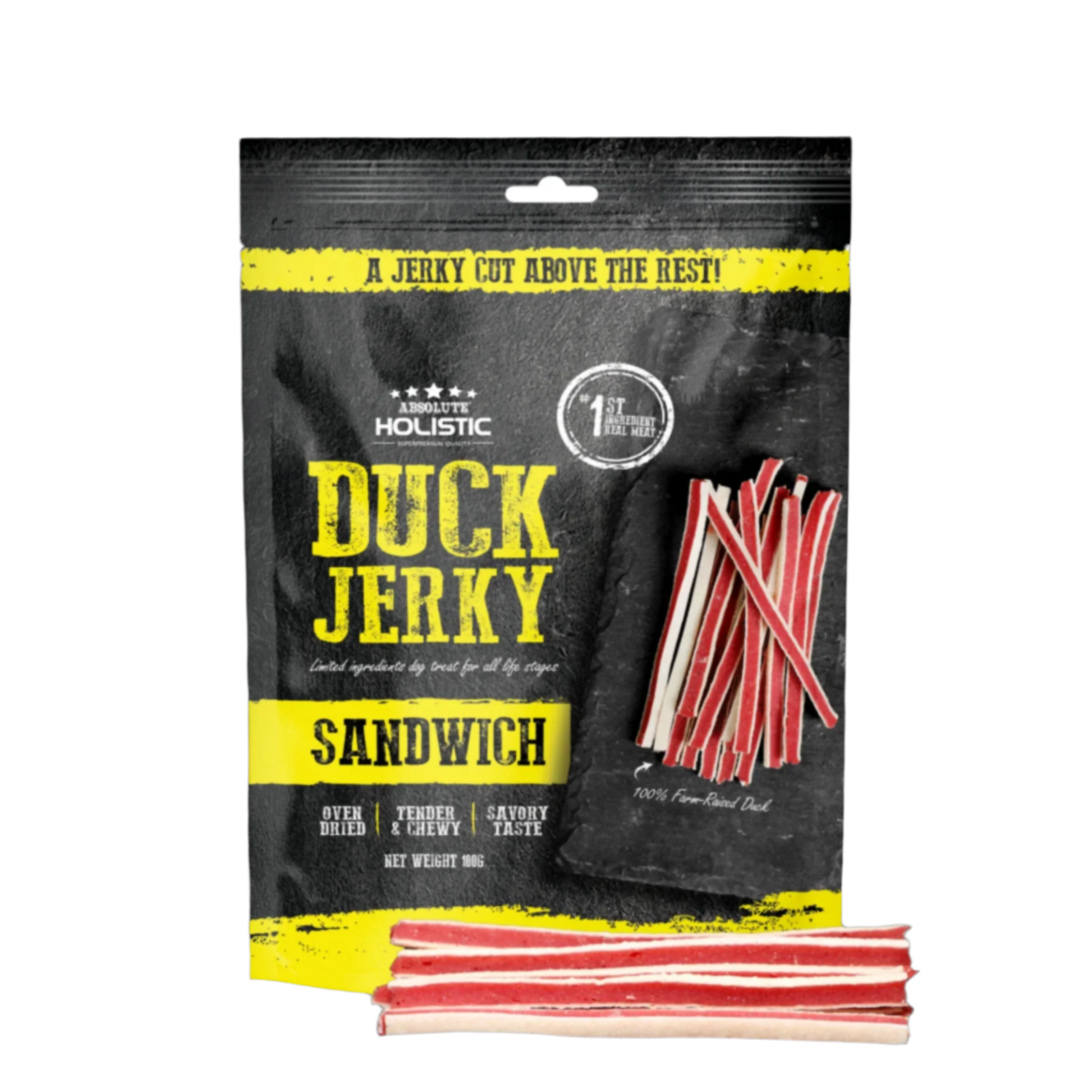 Absolute Holistic Grain Free Treats for Dog - Duck Jerky Sandwich (100g)