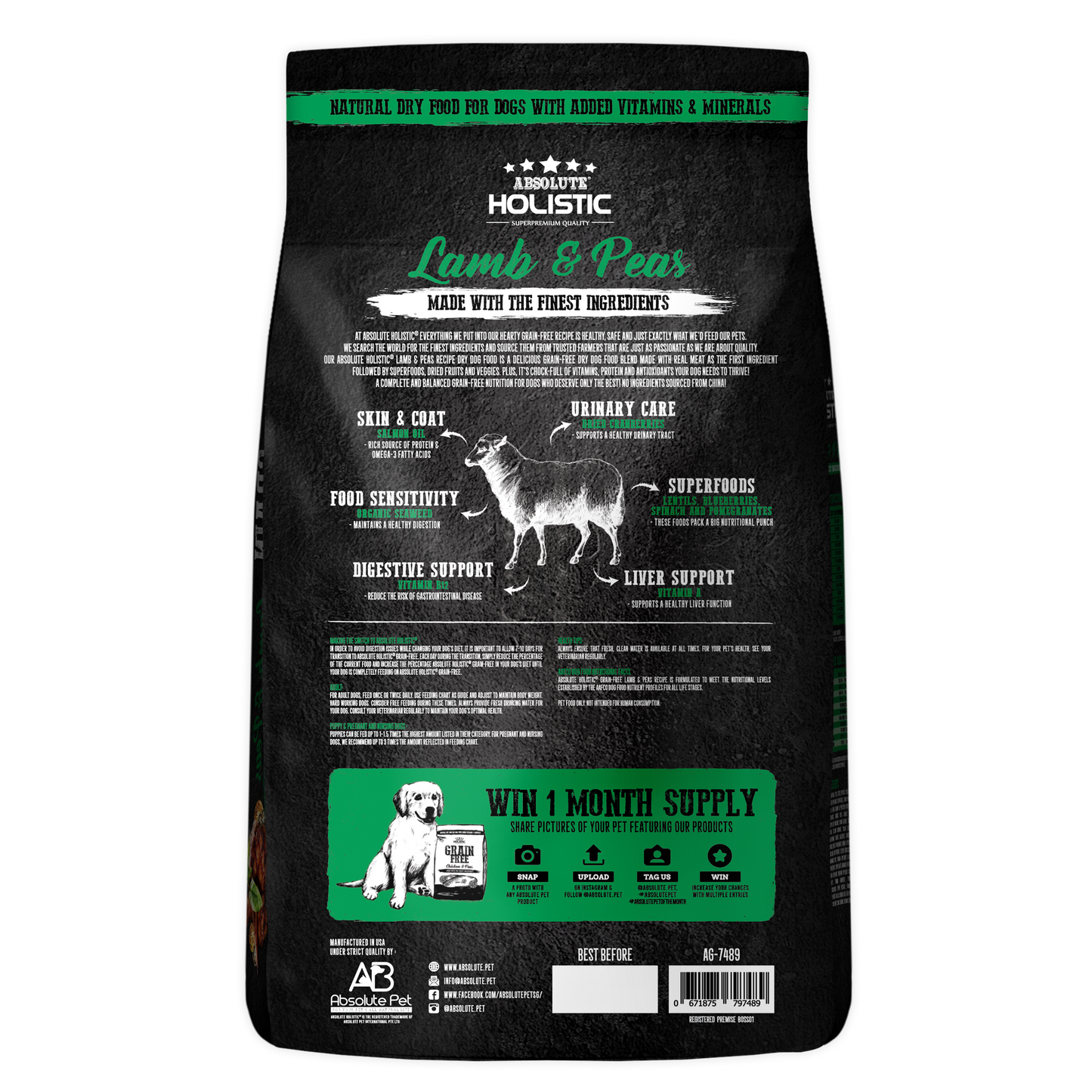 Absolute Holistic Dog Kibbles | Grain Free Lamb & Peas