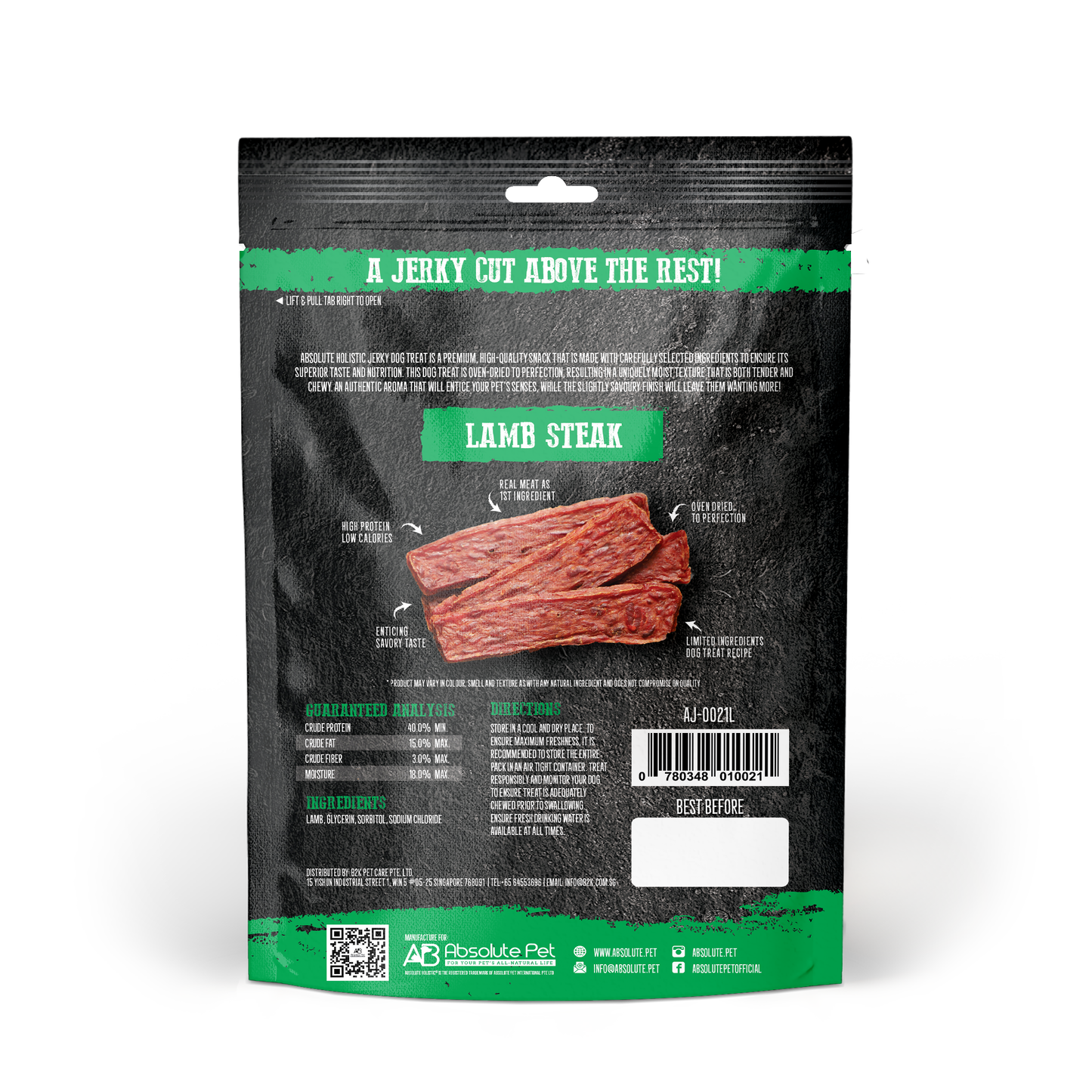 Absolute Holistic Grain Free Dog Treats | Lamb Jerky Steak