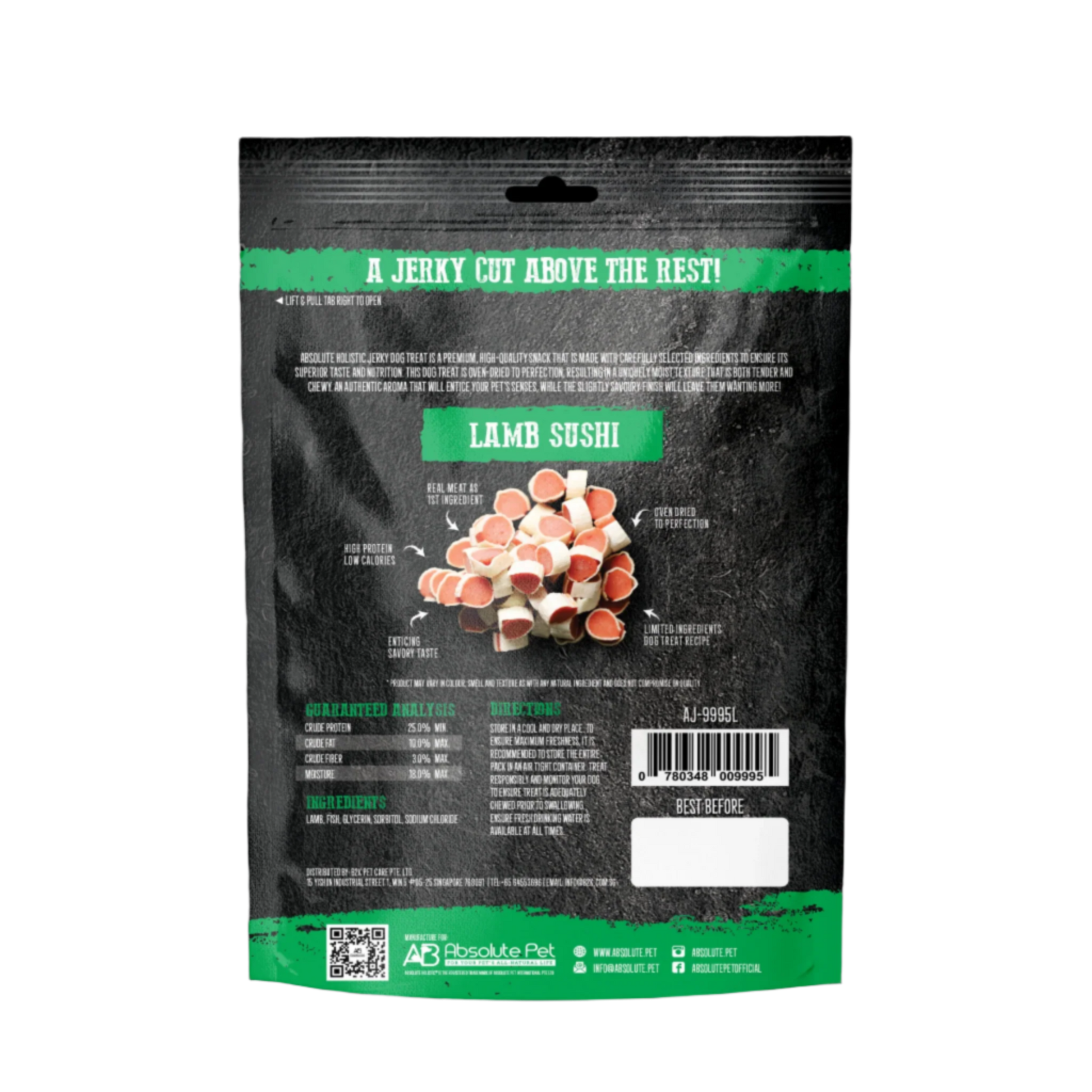 Absolute Holistic Grain Free Treats for Dog - Lamb Jerky Sushi (100g)
