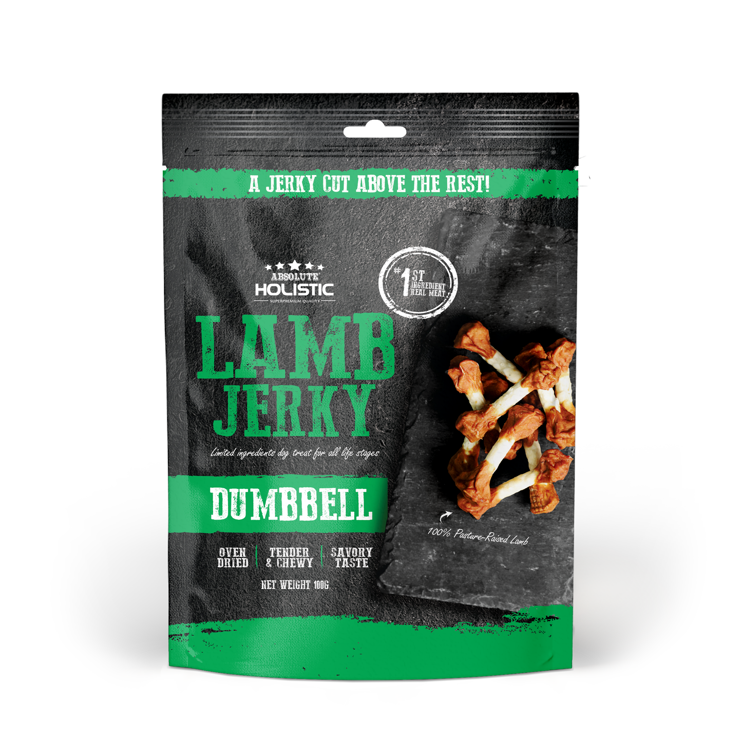 Absolute Holistic Grain Free Dog Treats | Lamb Jerky Dumbbell