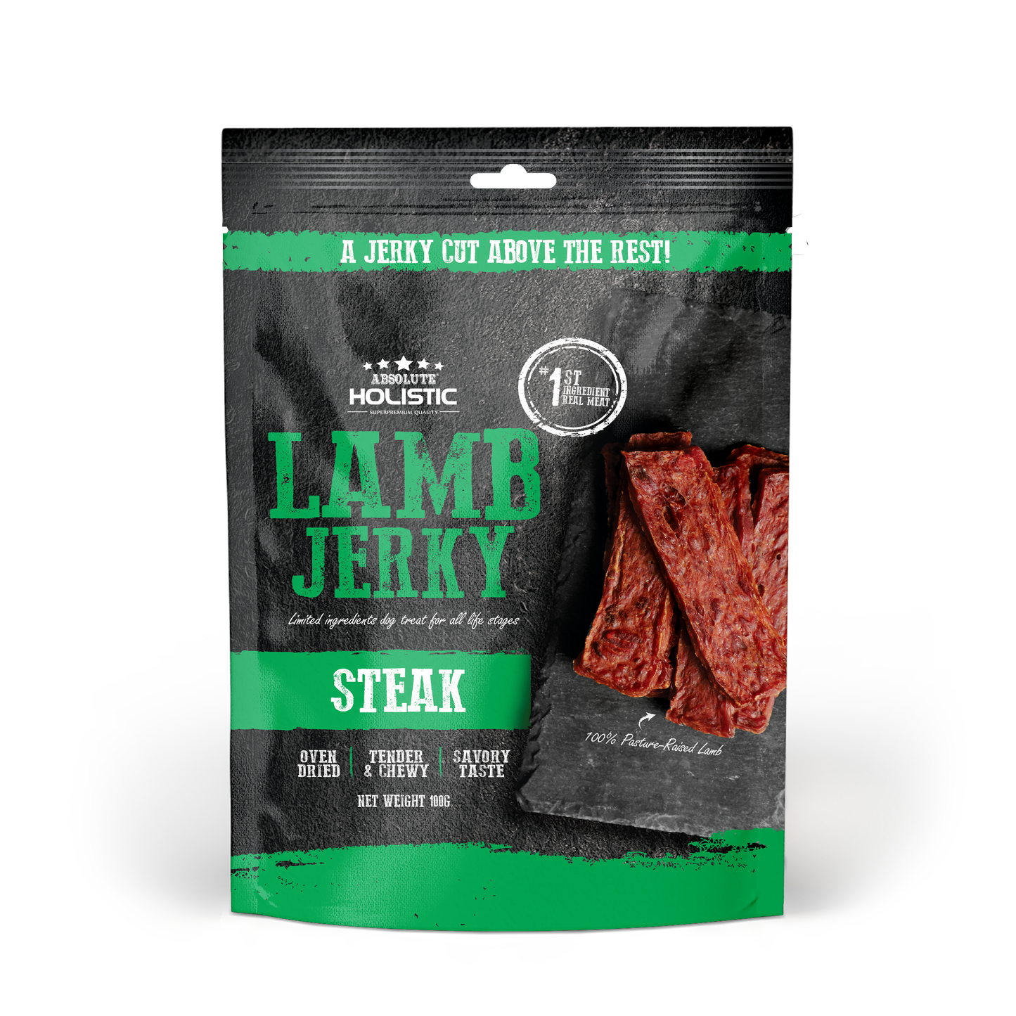 Absolute Holistic Grain Free Dog Treats | Lamb Jerky Steak