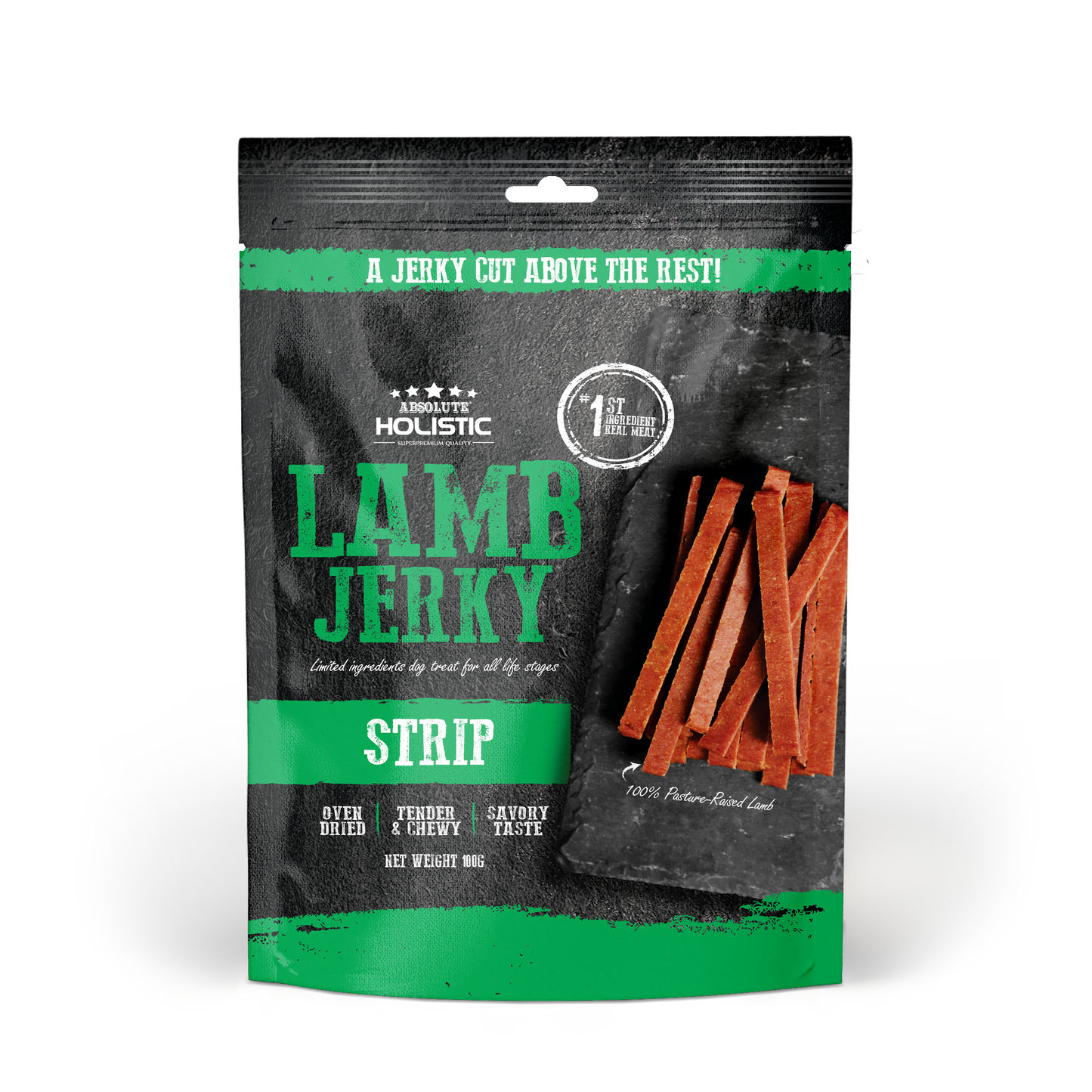 Absolute Holistic Grain Free Dog Treats | Lamb Jerky Loin Strip