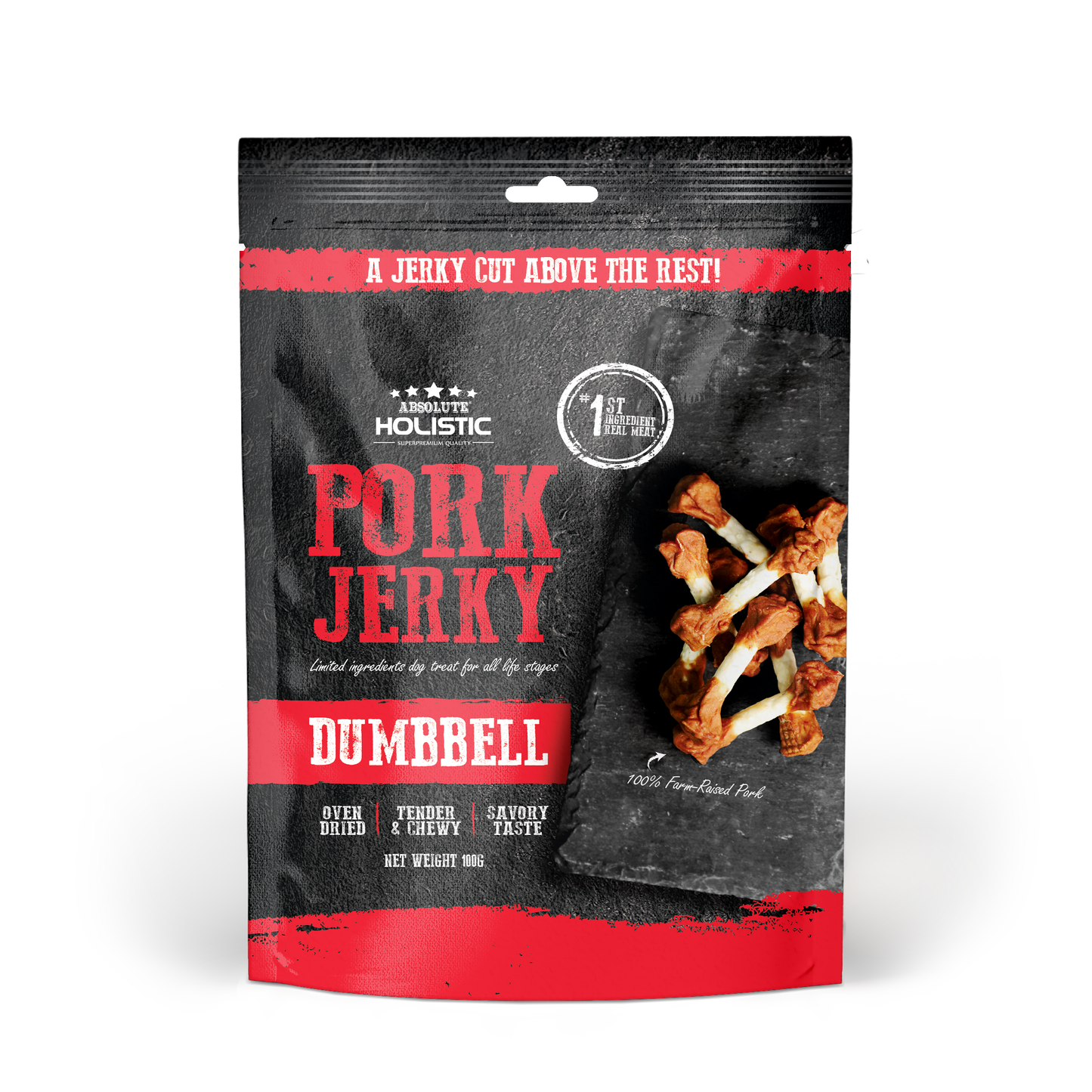 Absolute Holistic Grain Free Dog Treats | Pork Jerky Dumbbell