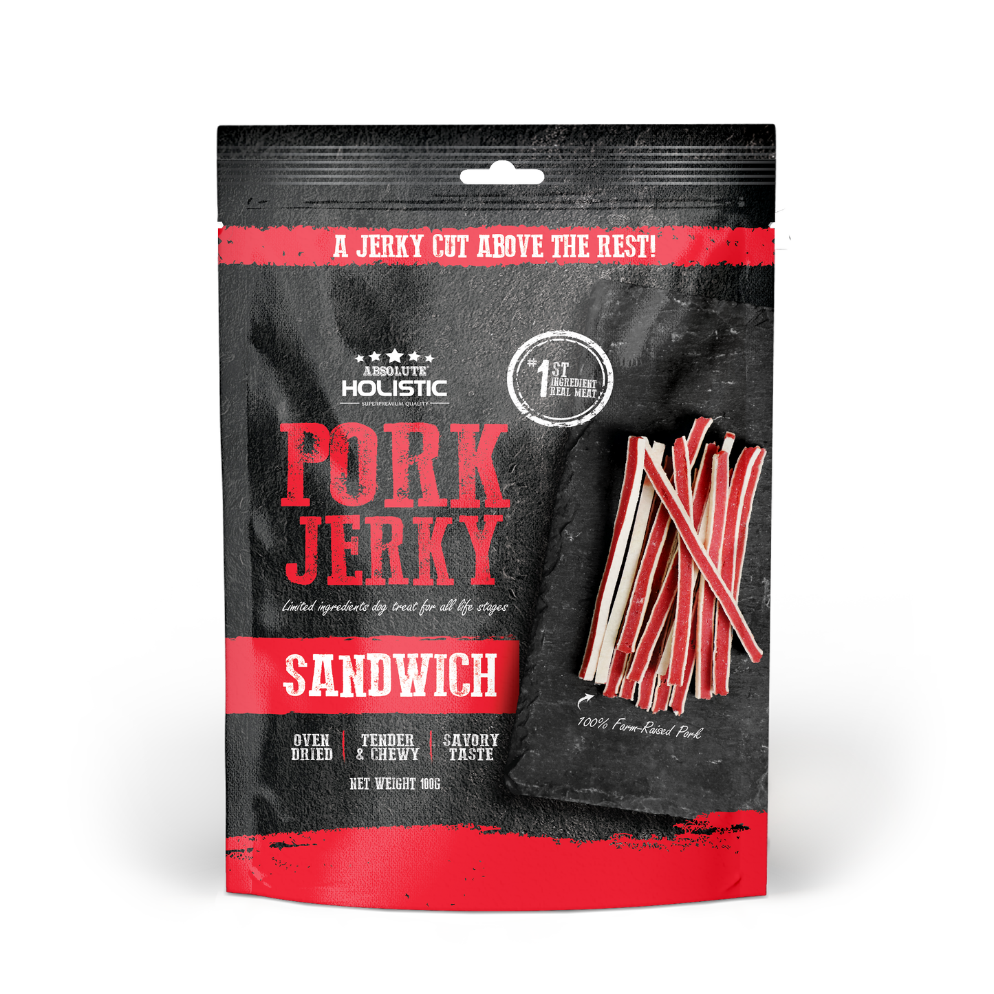 Absolute Holistic Grain Free Dog Treats | Pork Jerky Sandwich