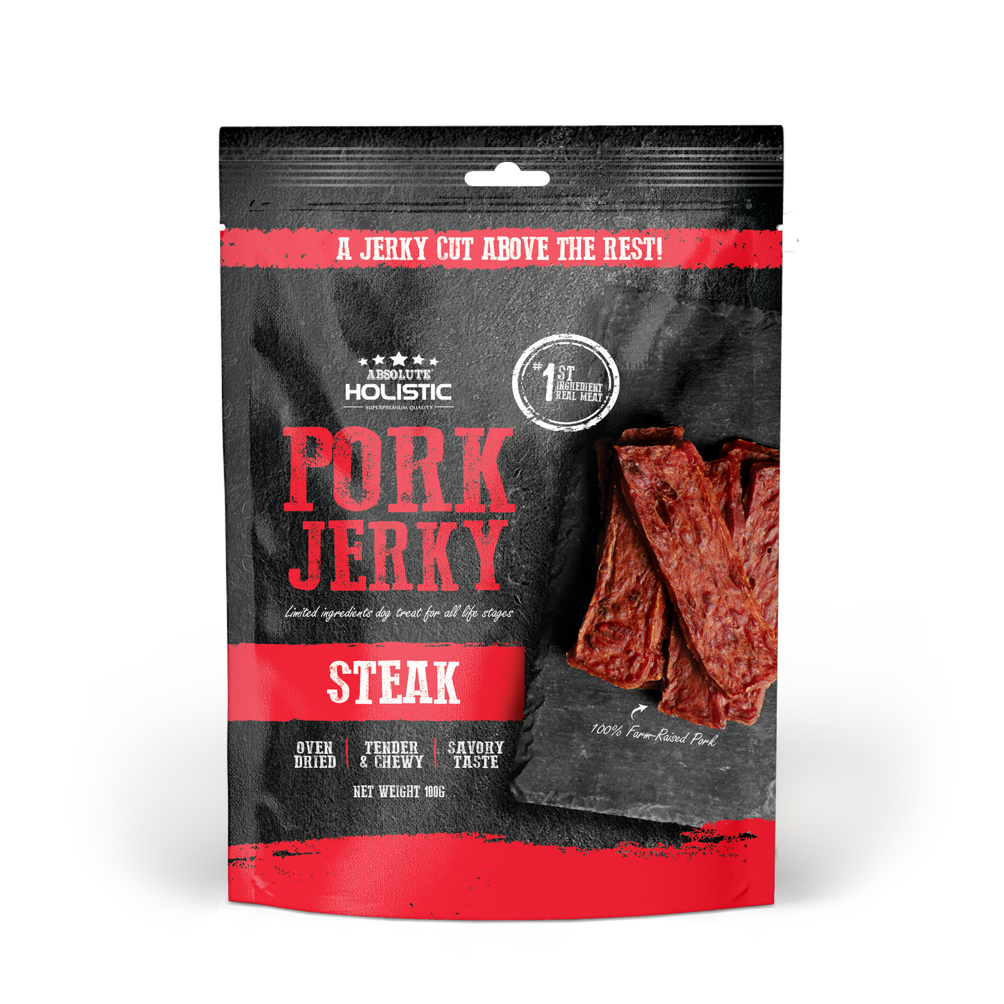 Absolute Holistic Grain Free Dog Treats | Pork Jerky Steak