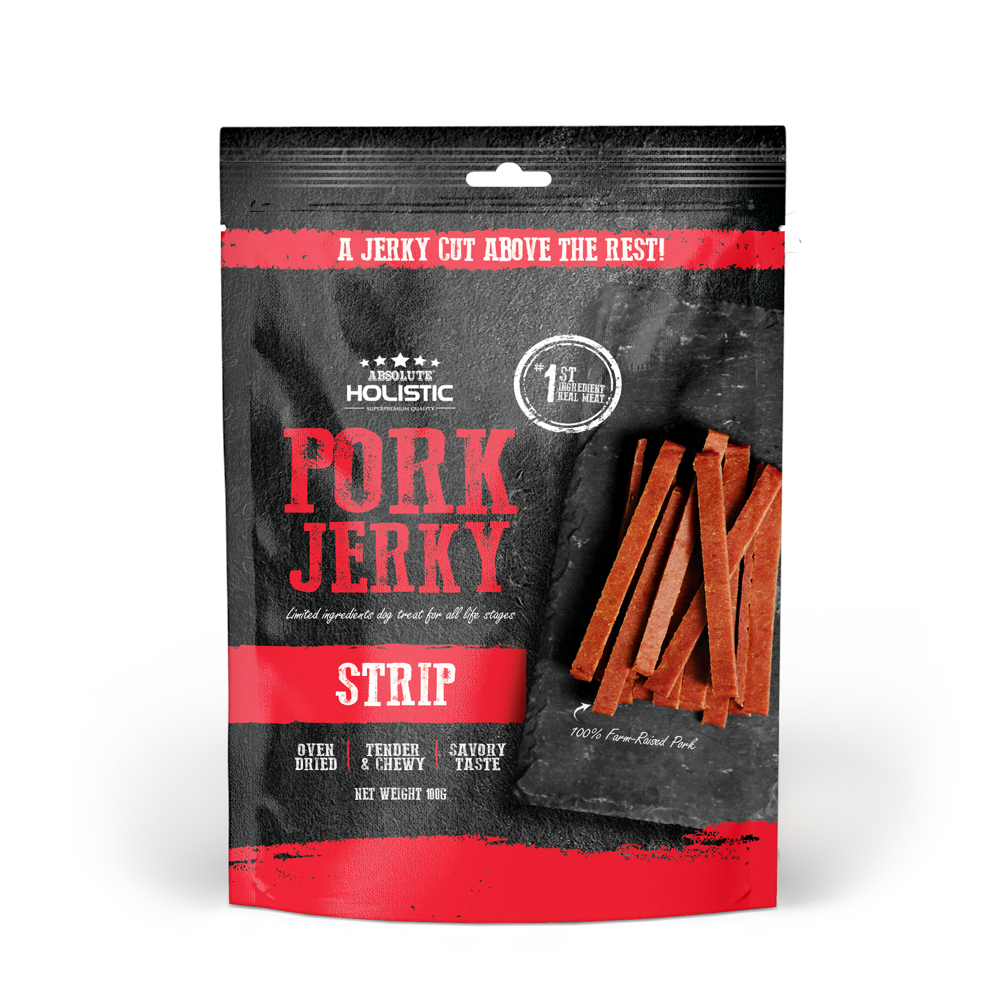 Absolute Holistic Grain Free Dog Treats | Pork Jerky Loin Strip