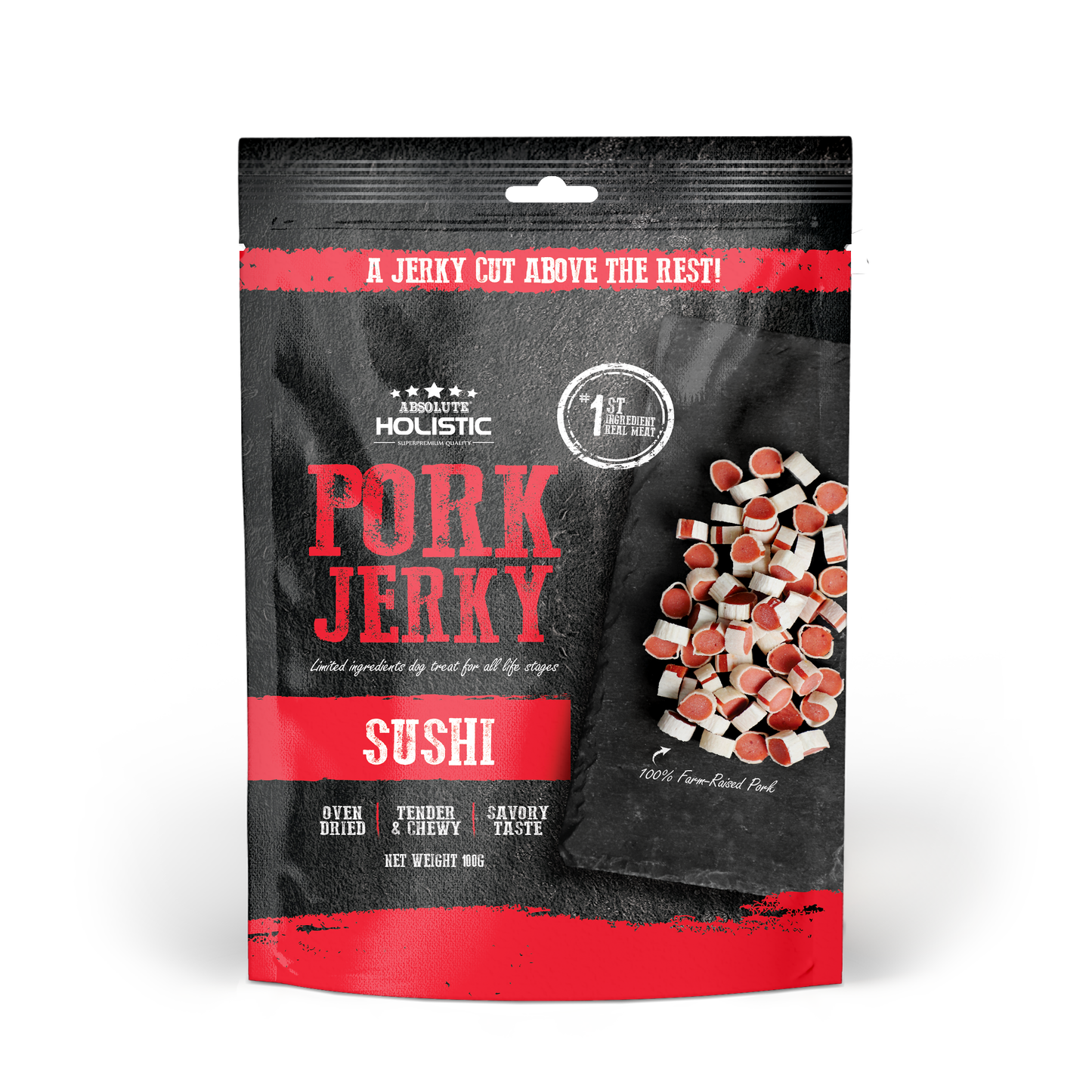 Absolute Holistic Grain Free Dog Treats | Pork Jerky Sushi