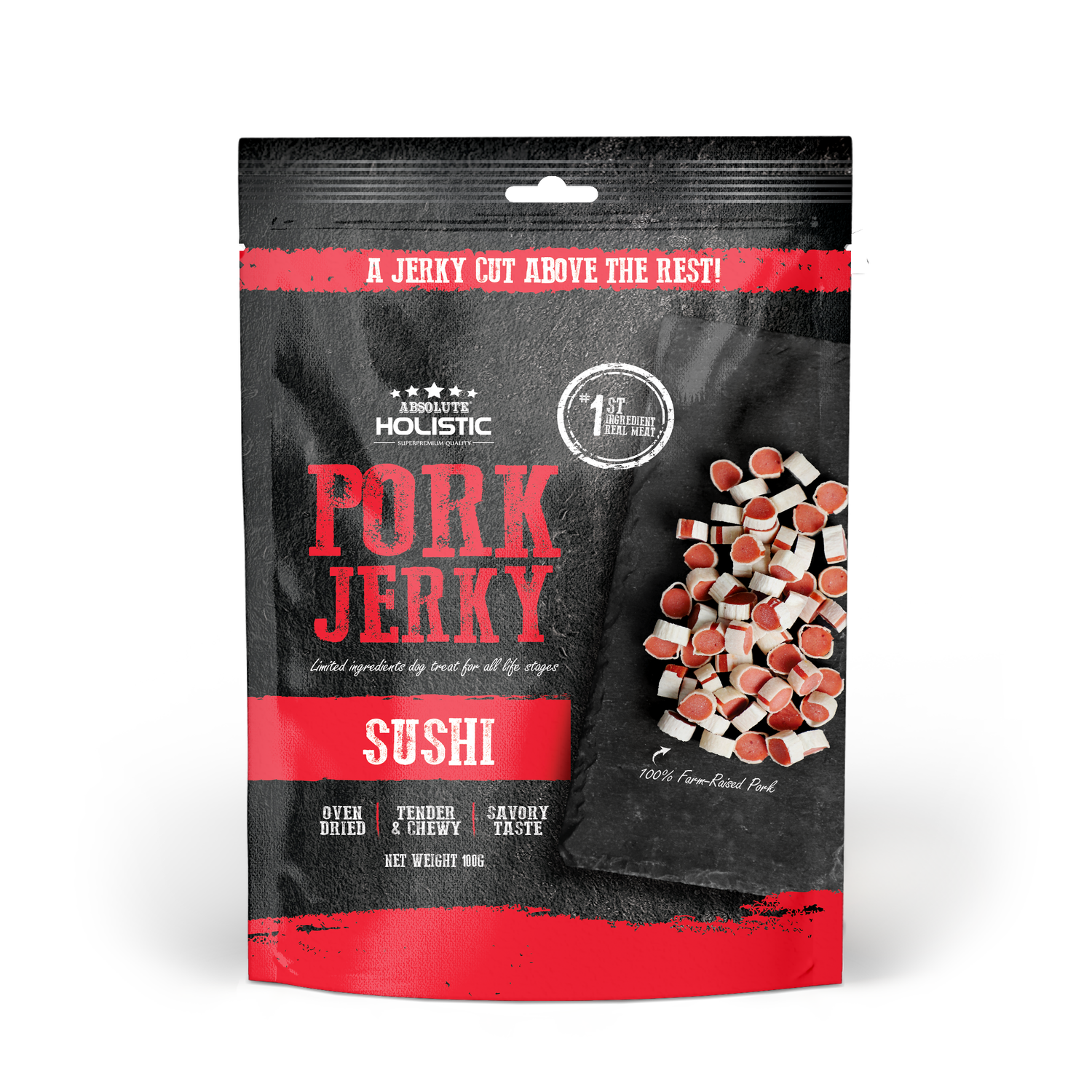 Absolute Holistic Grain Free Dog Treats | Pork Jerky Sushi