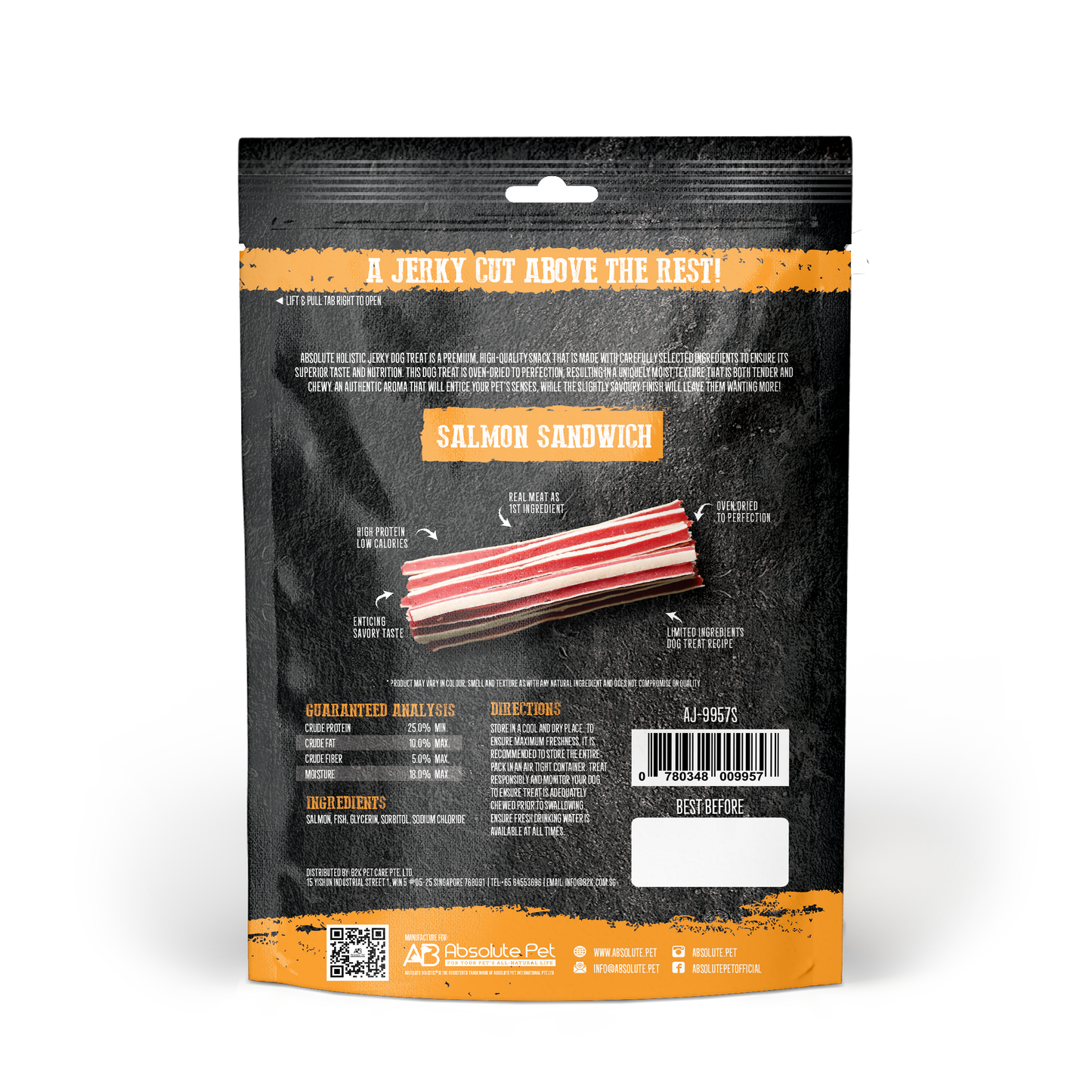 Absolute Holistic Grain Free Treats for Dog - Salmon Jerky Sandwich (100g)