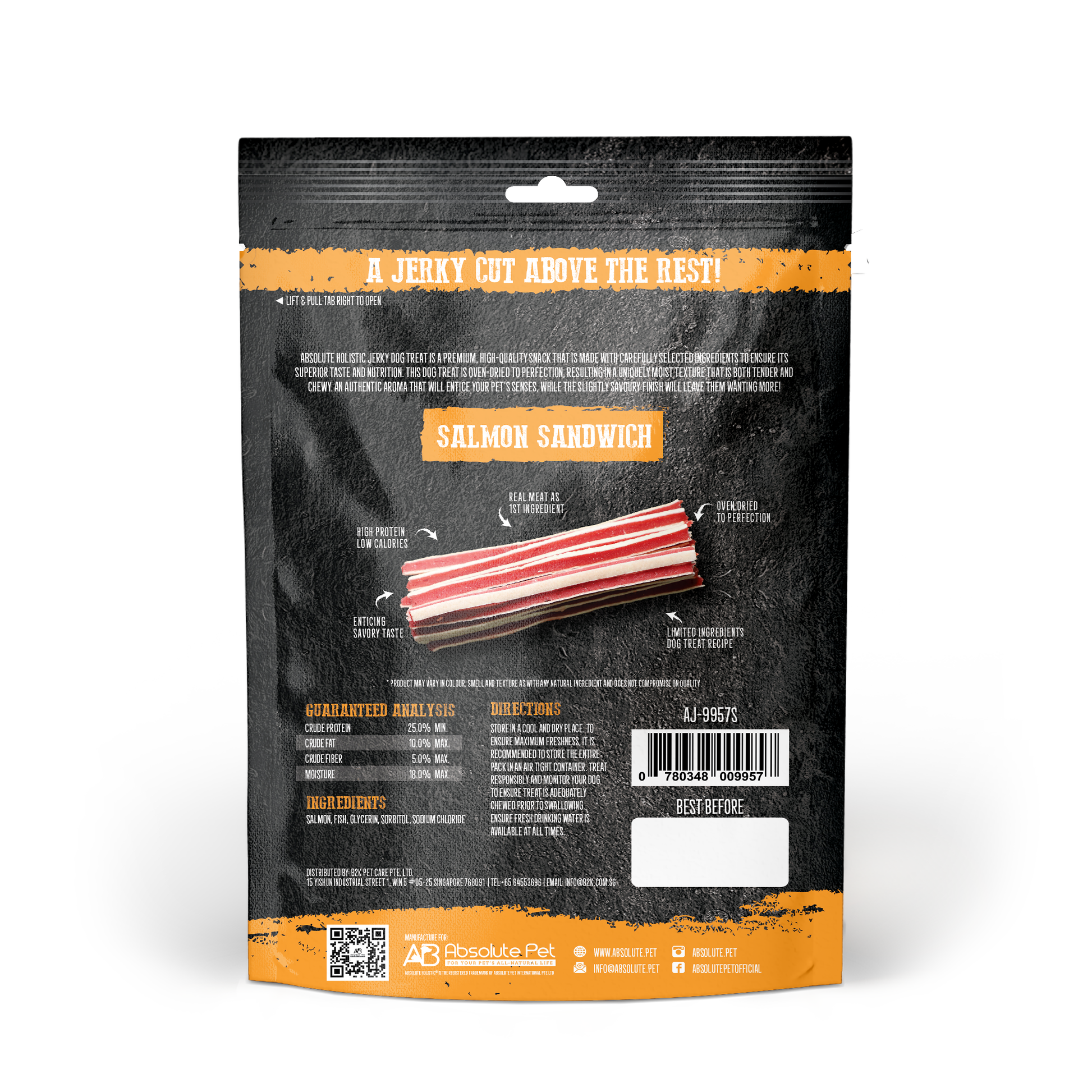 Absolute Holistic Grain Free Treats for Dog - Salmon Jerky Sandwich (100g)