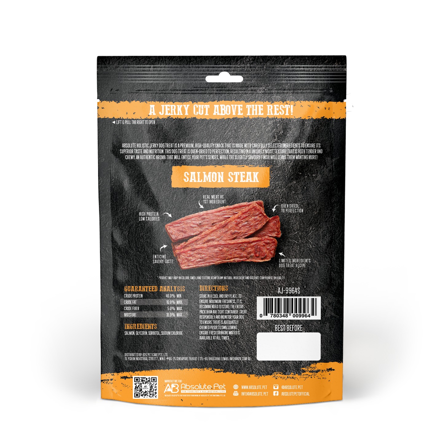 Absolute Holistic Grain Free Treats for Dog - Salmon Jerky Steak (100g)